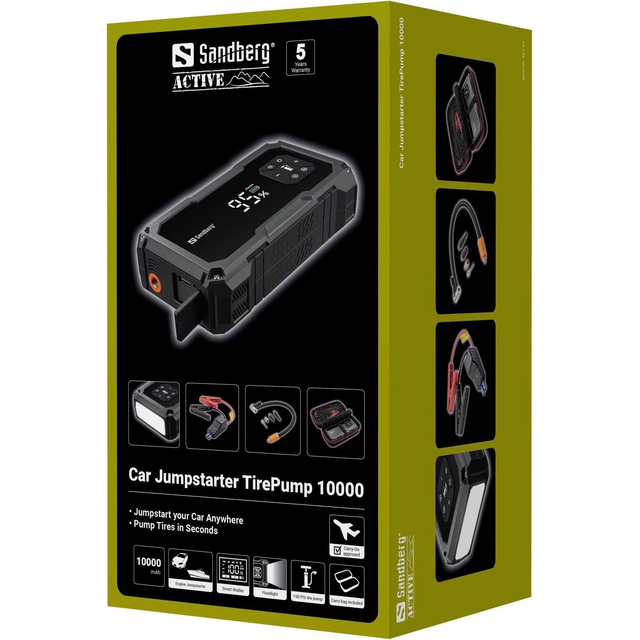 Black - Sandberg - 10000 mAh Powerbank Car Jumpstarter & Tire pump - 14