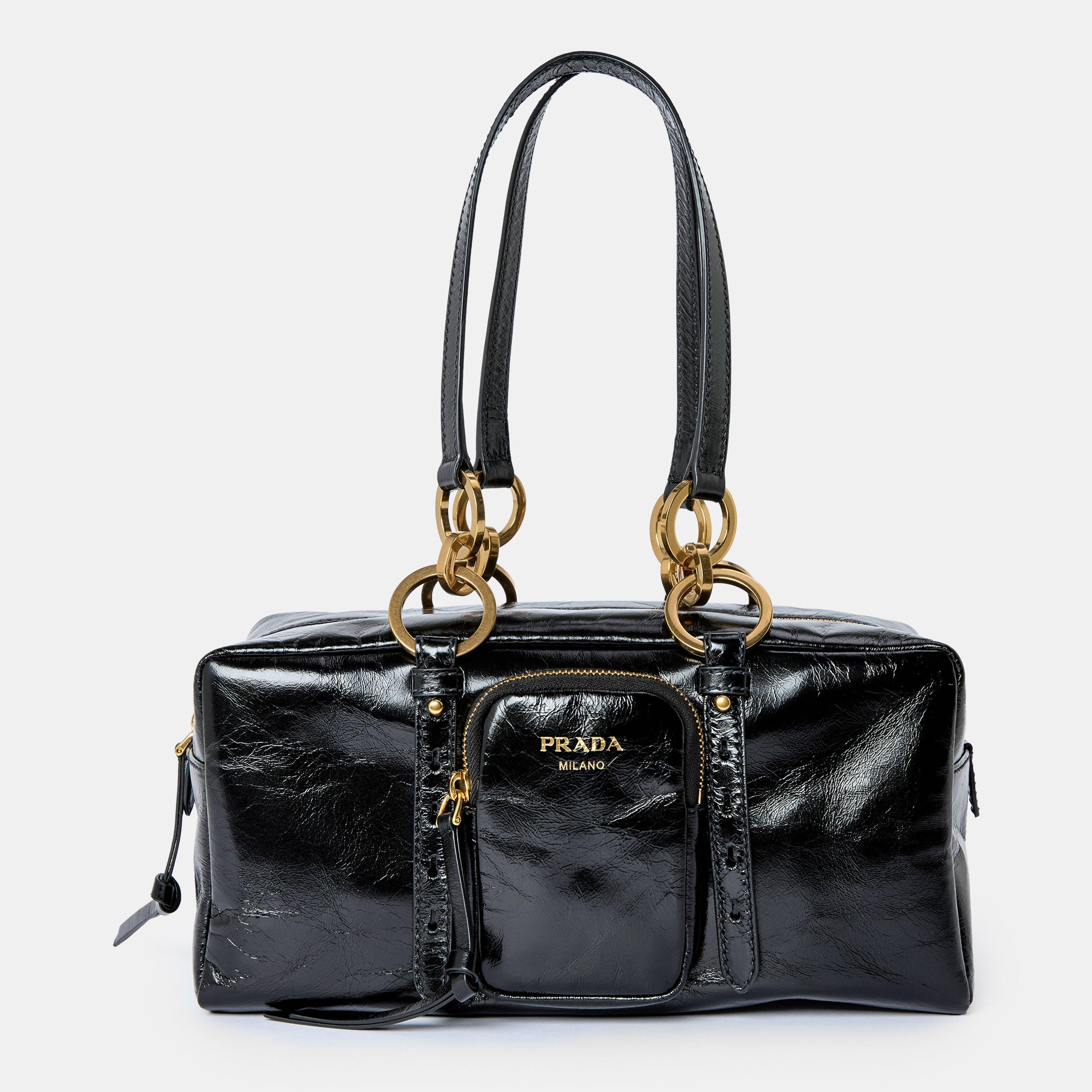 Nero - Prada - Women's Dangle Medium Leather Top Handle Shoulder Bags - 1