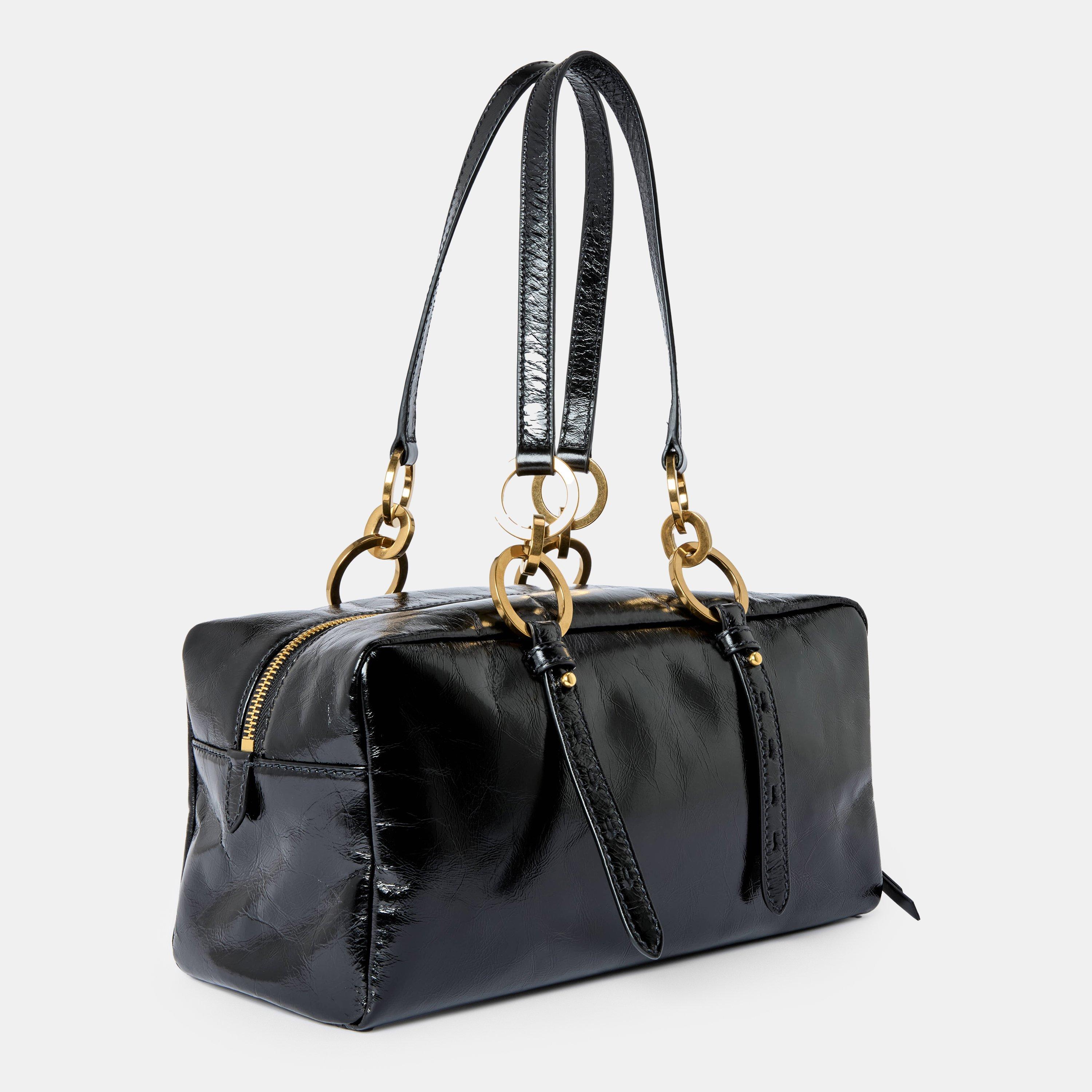 Nero - Prada - Women's Dangle Medium Leather Top Handle Shoulder Bags - 2