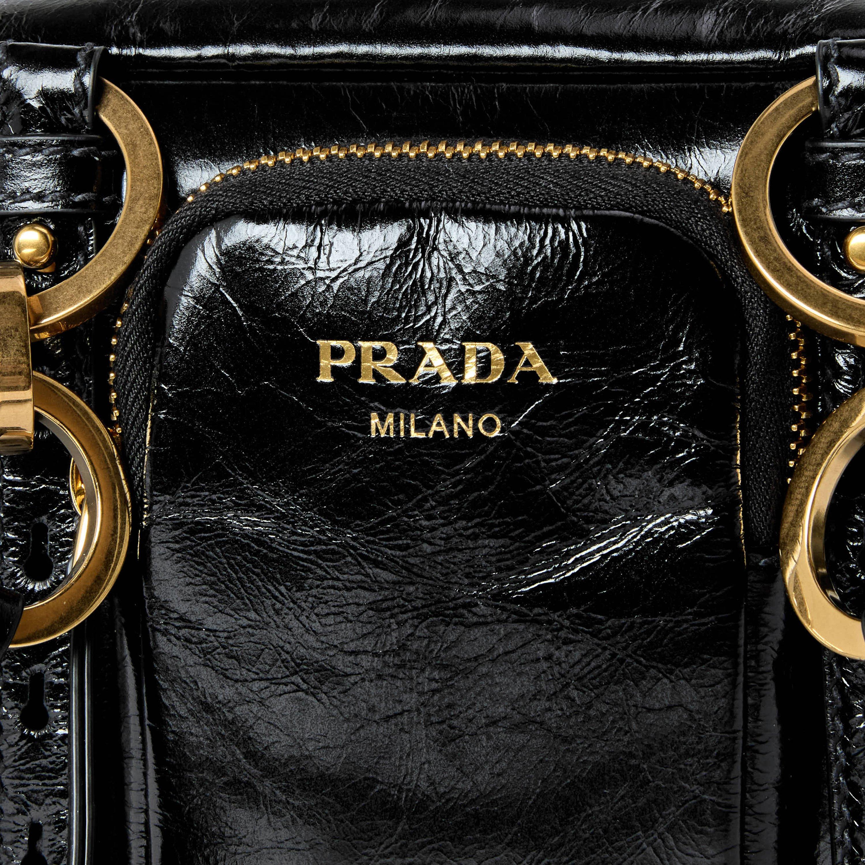 Nero - Prada - Women's Dangle Medium Leather Top Handle Shoulder Bags - 4