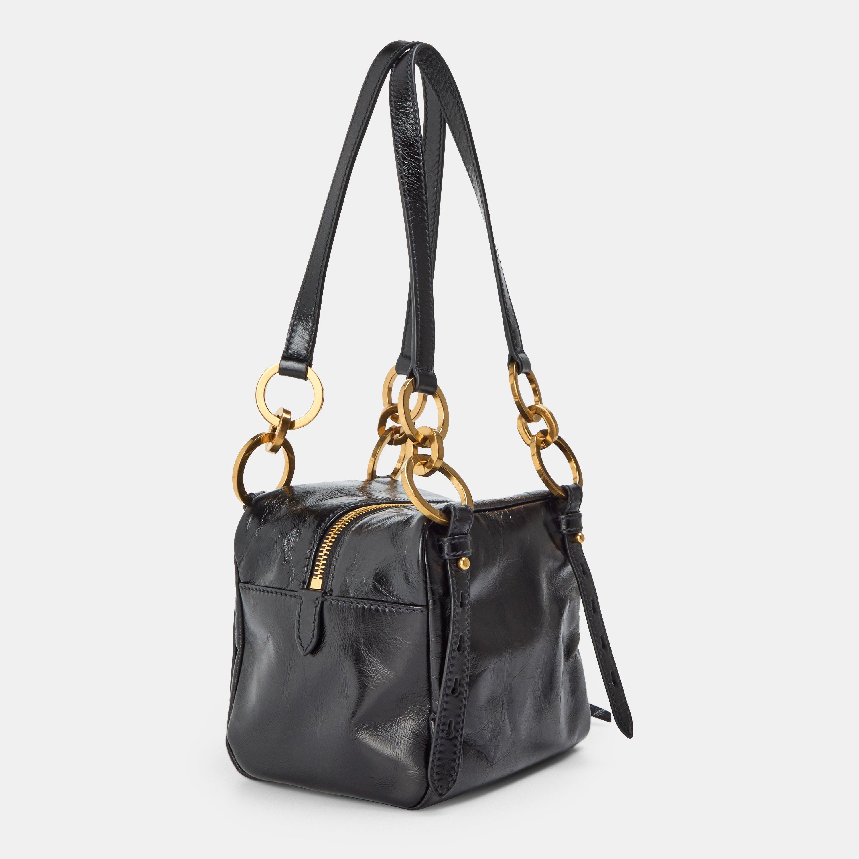 Nero - Prada - Women's Dangle Mini Leather Top Handle Shoulder Bags - 2