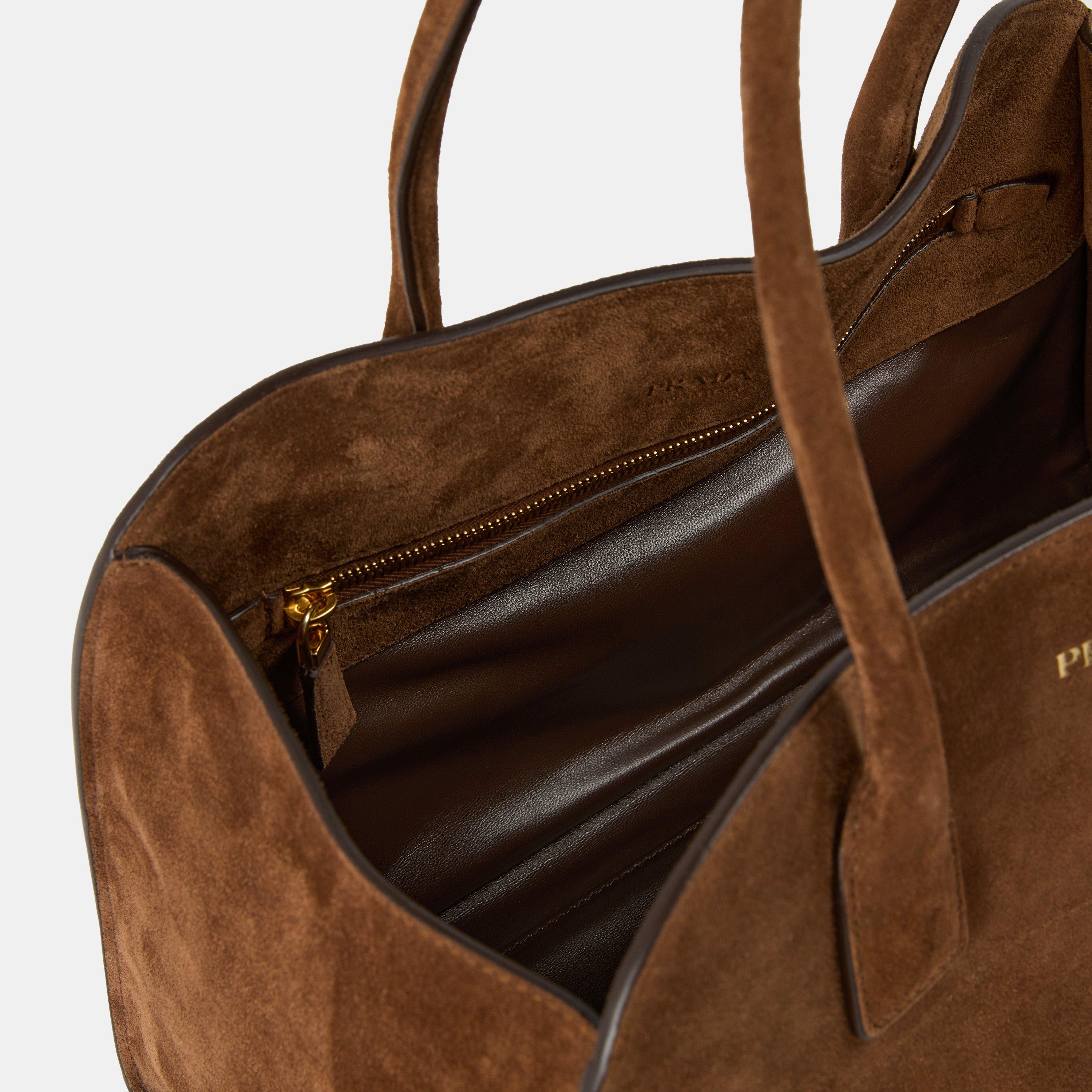 Cacao - Prada - Women's Medium Suede Tote Bag - 5