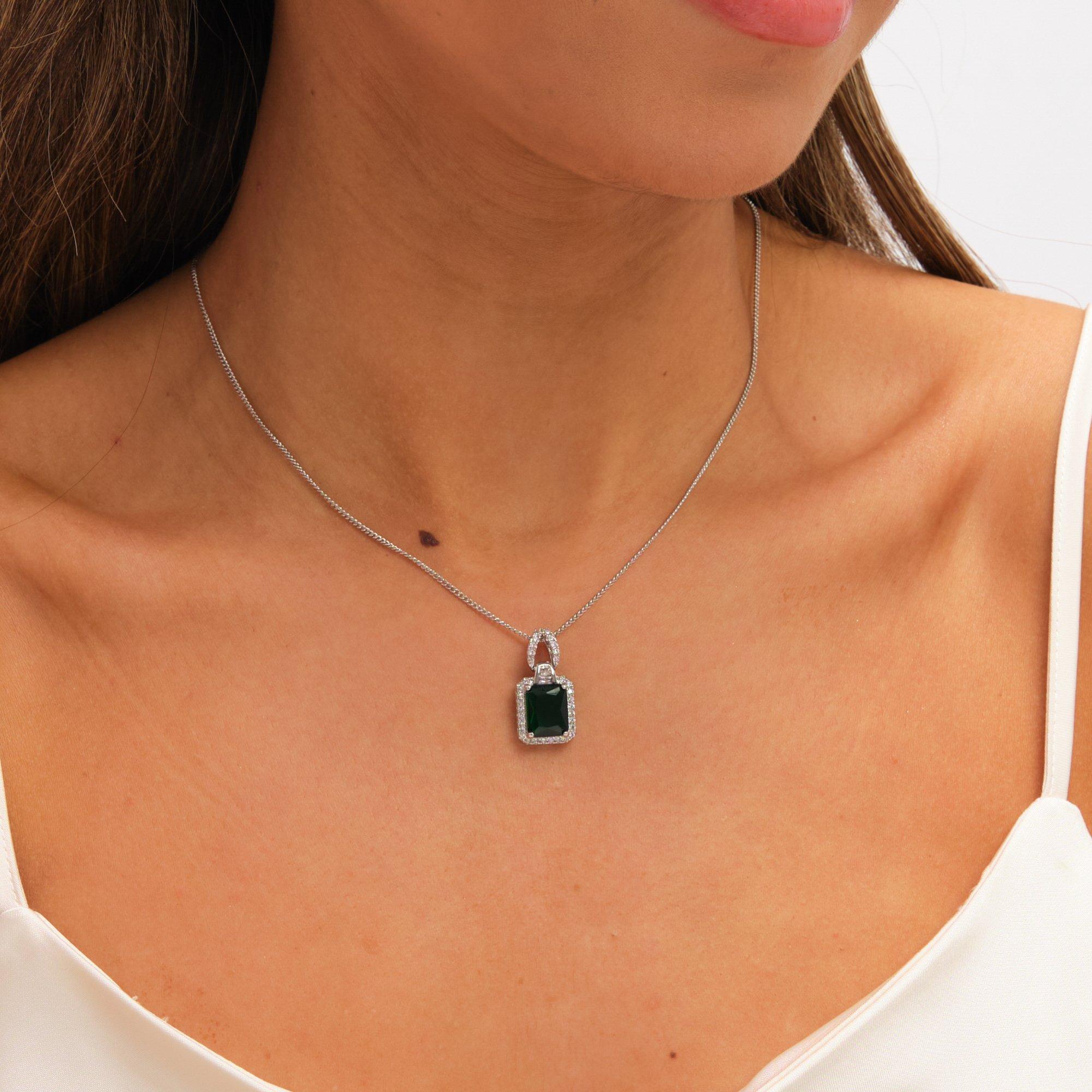 Silver - Jon Richard - Cubic Zirconia Emerald Perfume Bottle Pendant - 3