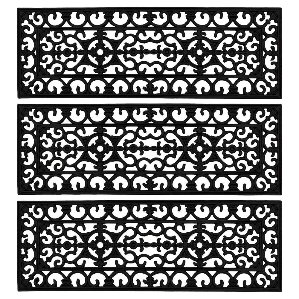 Jvl  Lexi Rubber Step Mat - Three Pack - Black - 25x75cm