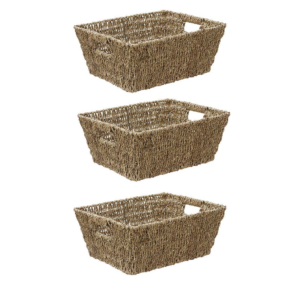 Natural - JVL - Seagrass Rectangular Storage Basket Pack of 6