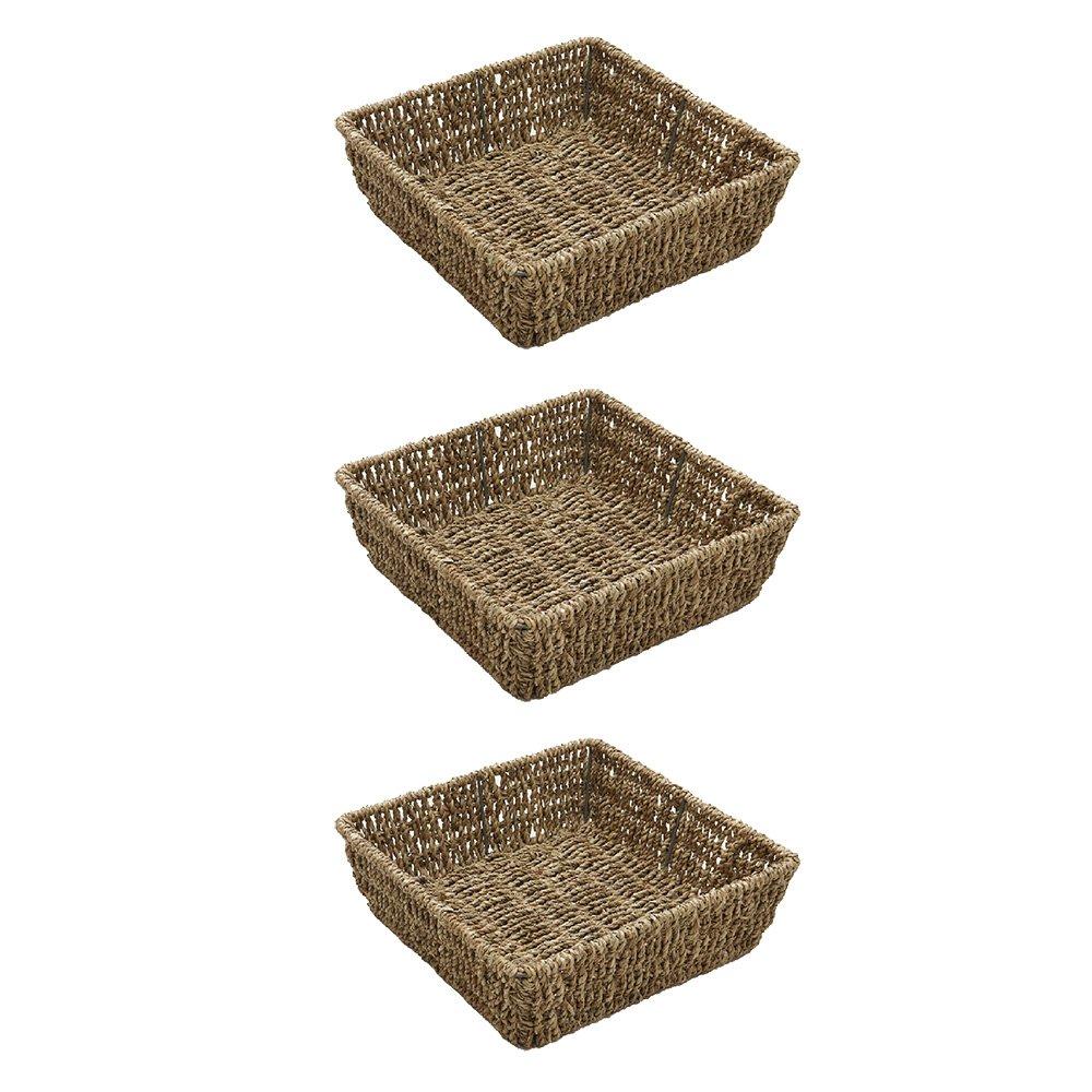 Natural - JVL - Seagrass Square Storage Tray Pack of 3