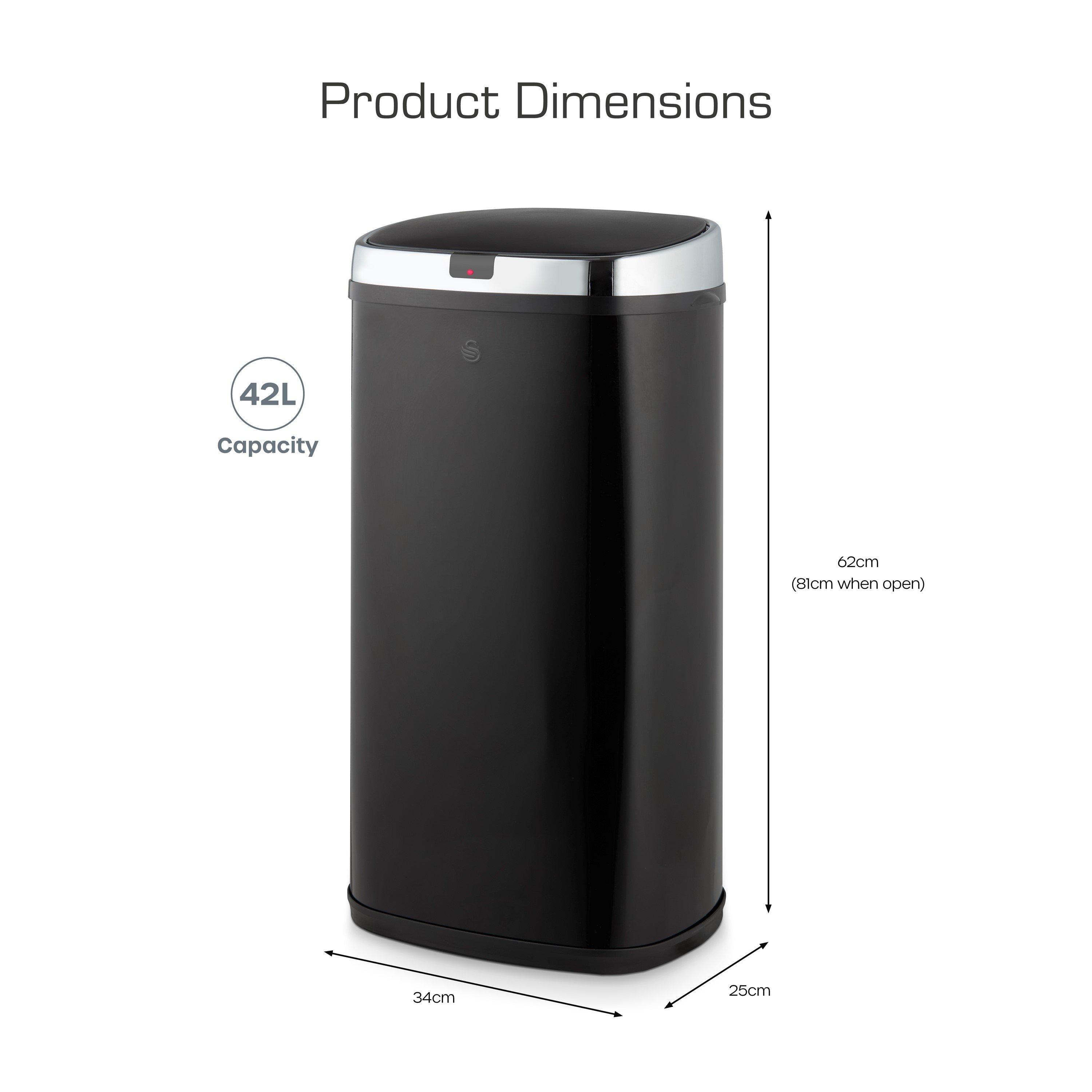 Black - Swan - 42L Square Sensor Bin Black - 6