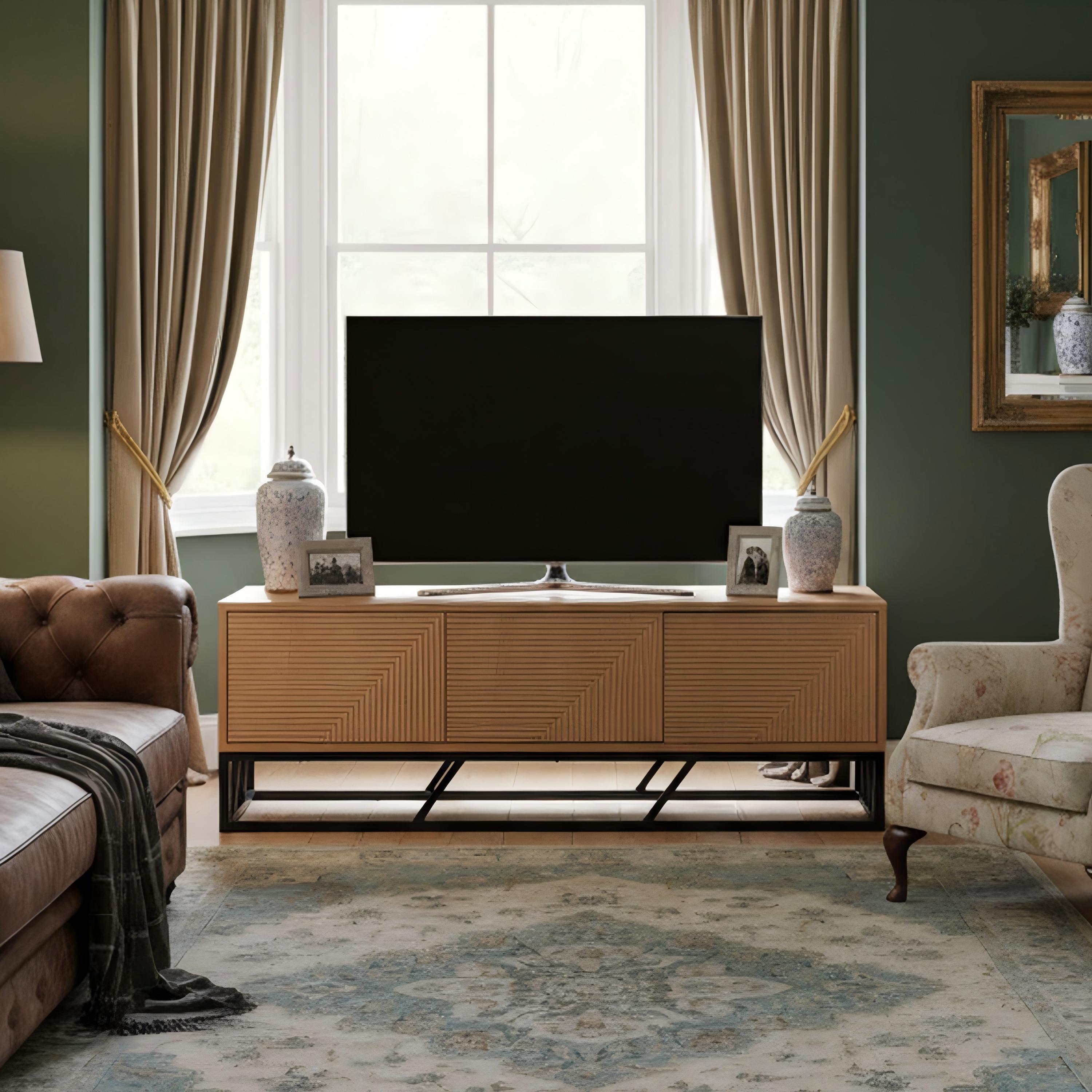 Biba  Mabel Grooved Oak Colour Wooden Tv Unit 3 Doors - Brown