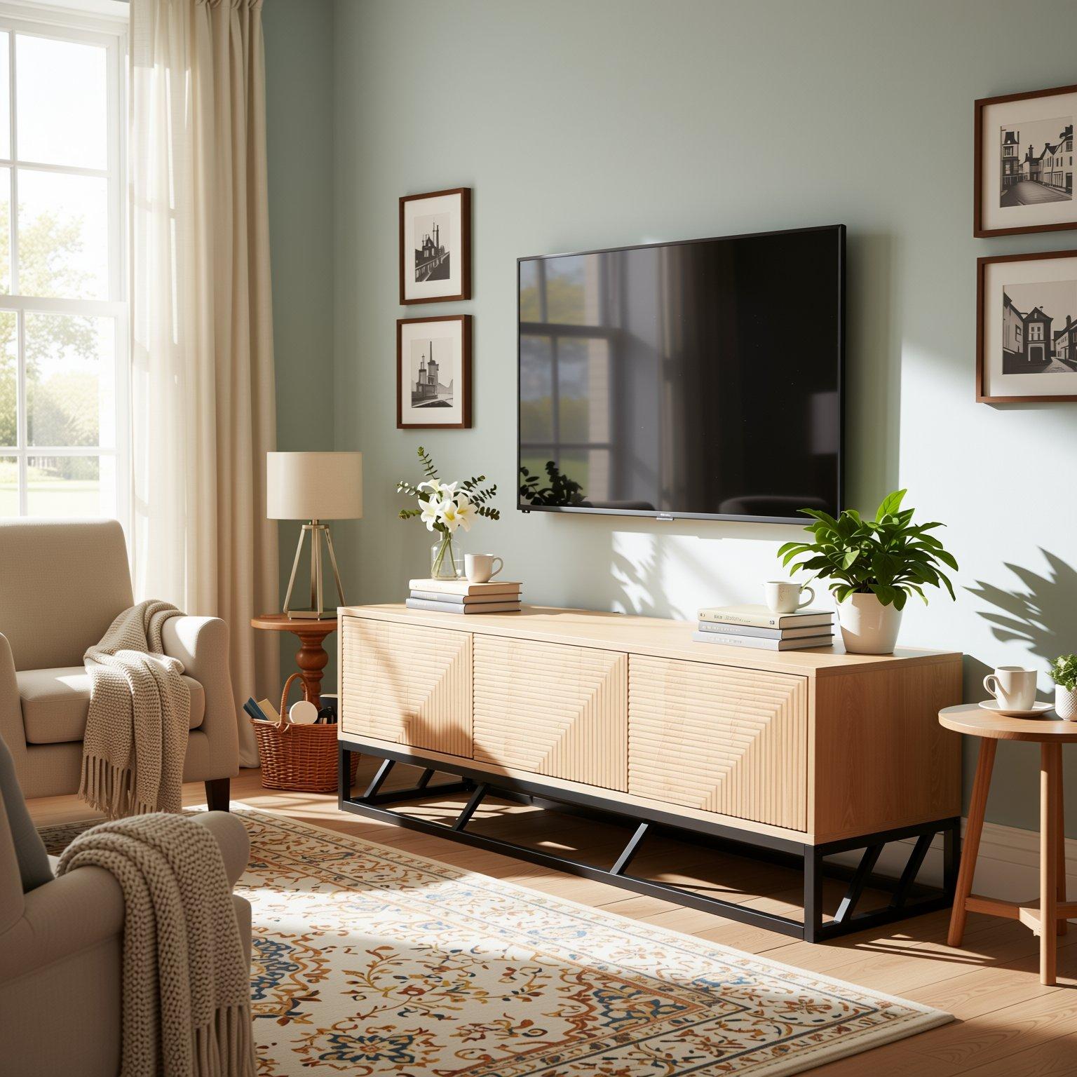 Brown - Biba - Grooved Oak Colour Wooden TV Unit 3 Doors - 2