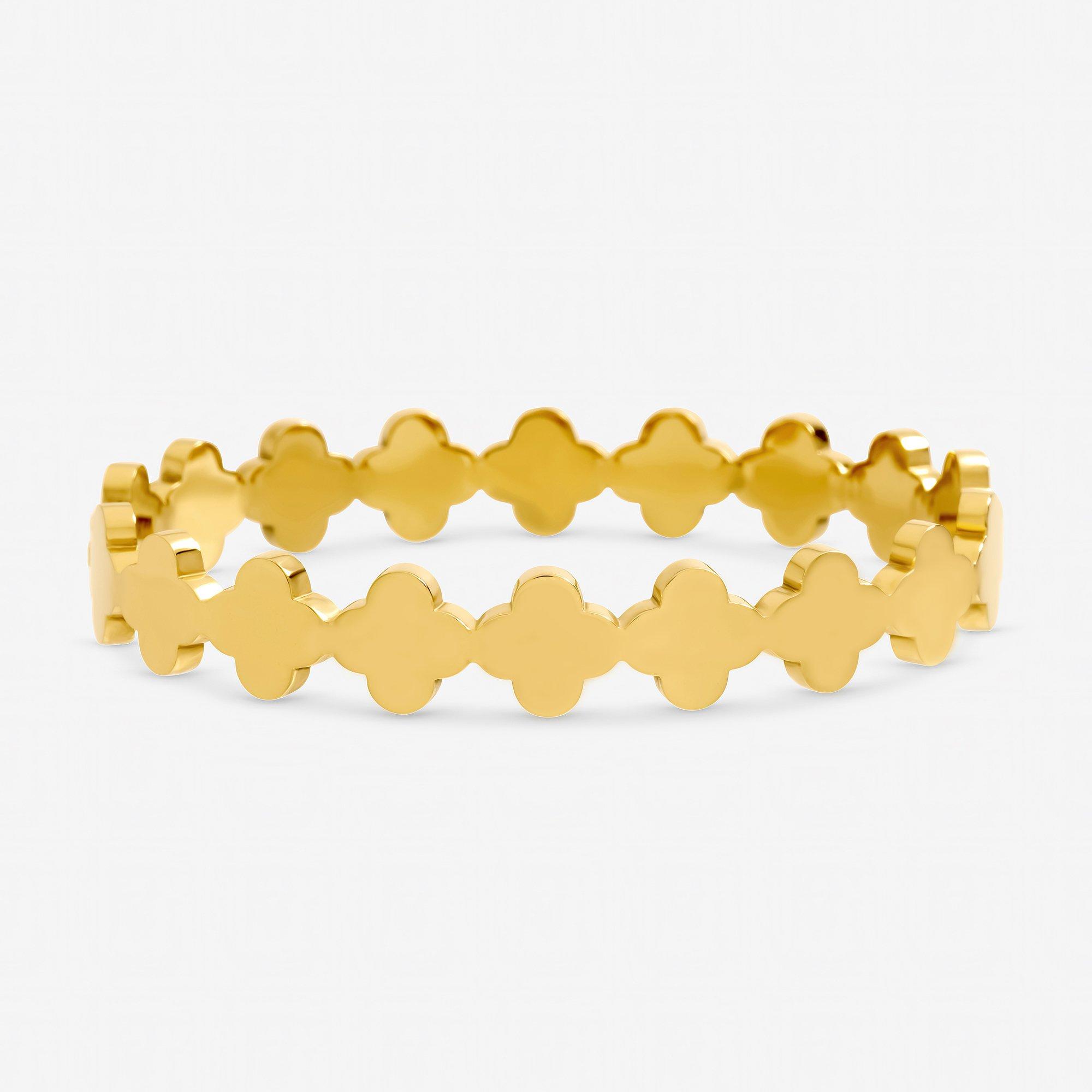 Gold - Jon Richard - Gold Plated Waterproof Polished Clover Bangle - 1