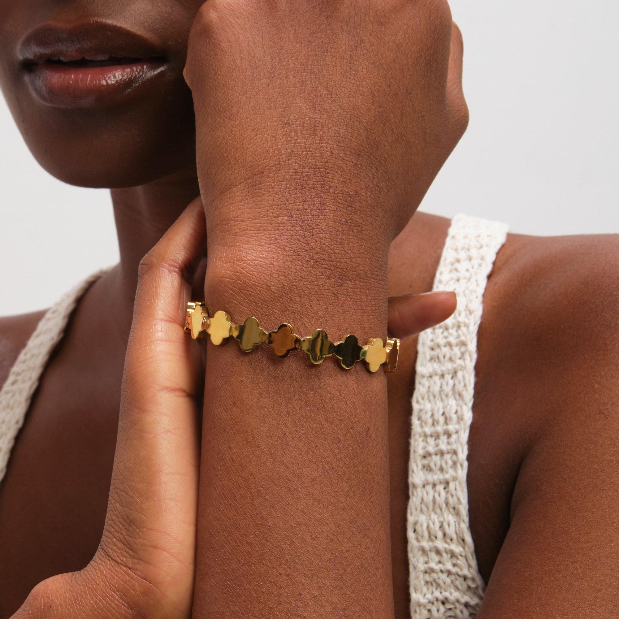 Gold - Jon Richard - Gold Plated Waterproof Polished Clover Bangle - 2