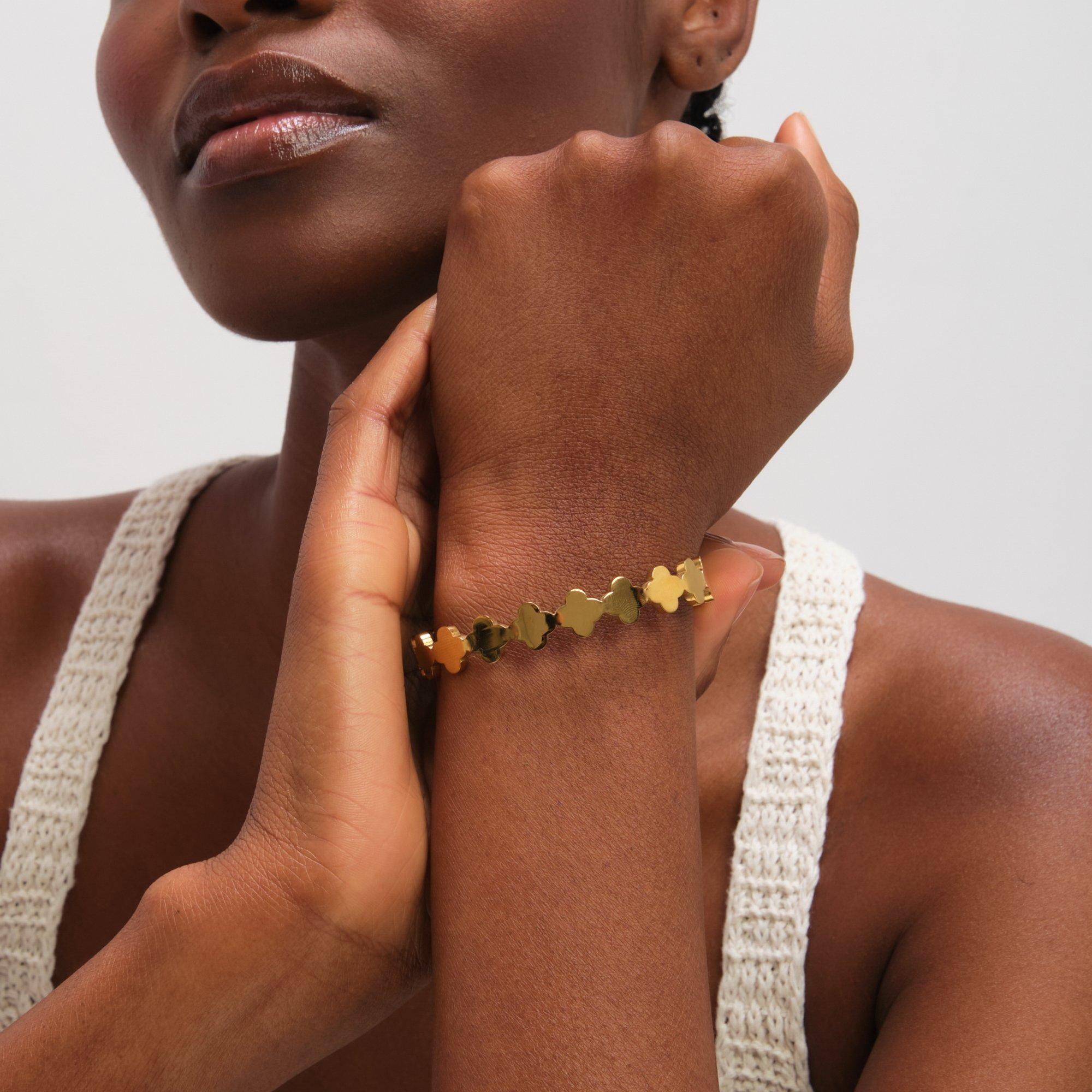 Gold - Jon Richard - Gold Plated Waterproof Polished Clover Bangle - 3