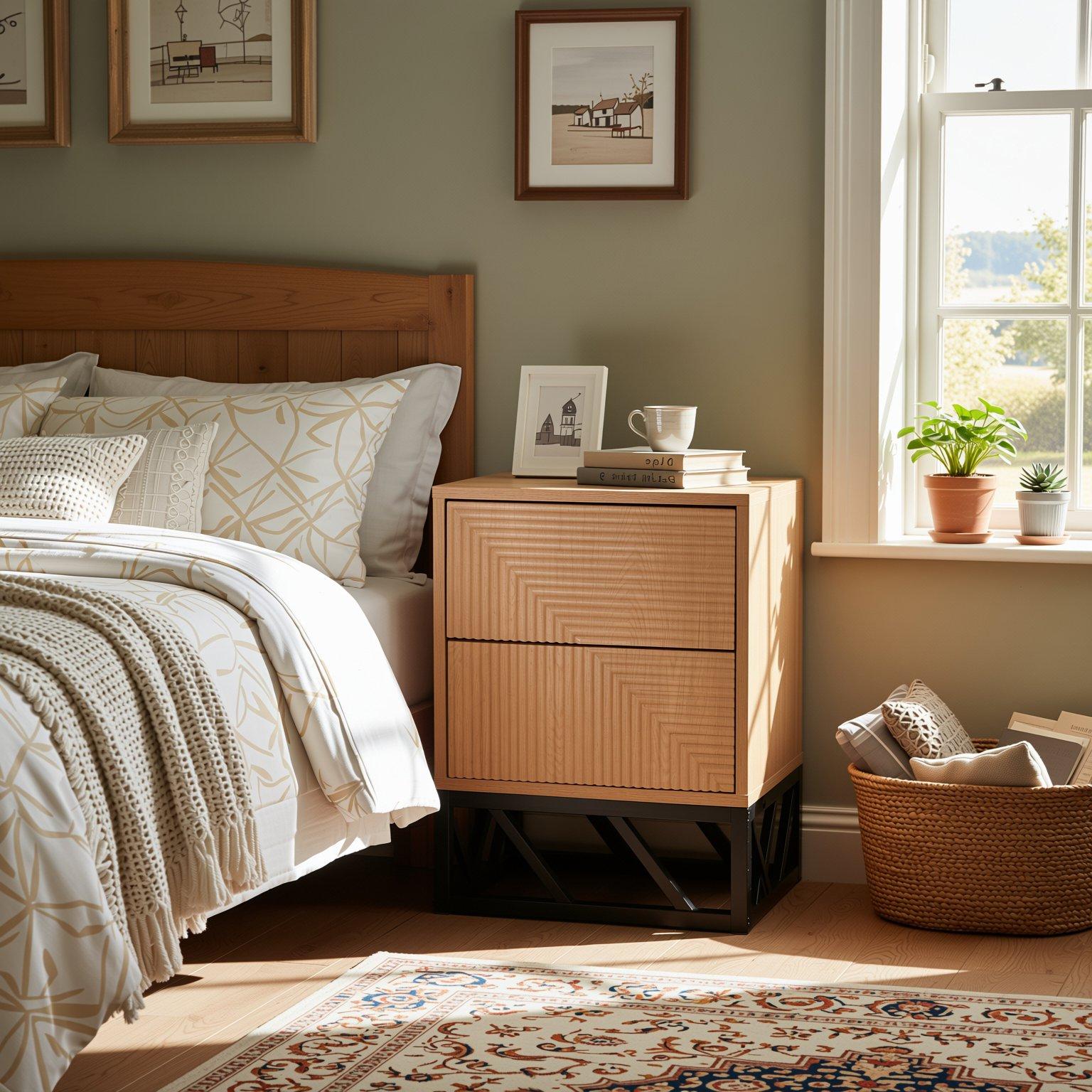 Braun - Biba - Grooved Oak Colour Wooden Bedside Table with 2 Drawers - 2