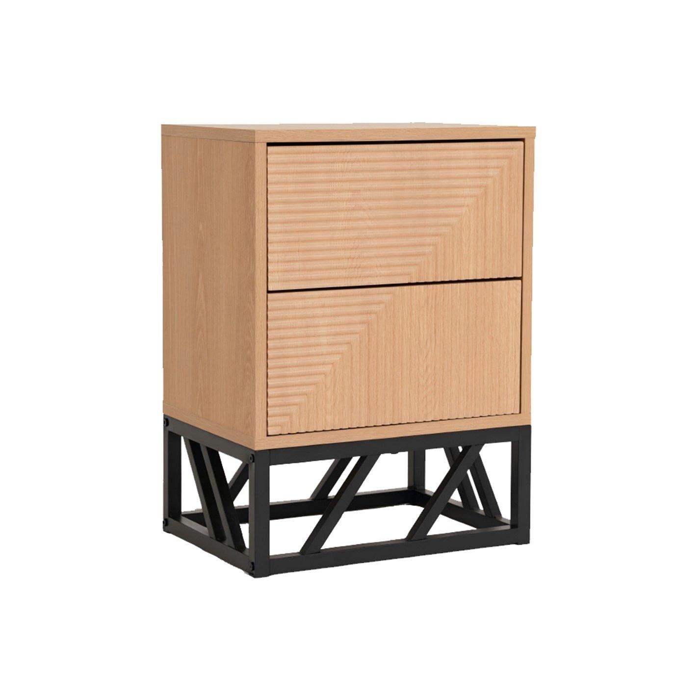 Braun - Biba - Grooved Oak Colour Wooden Bedside Table with 2 Drawers - 4