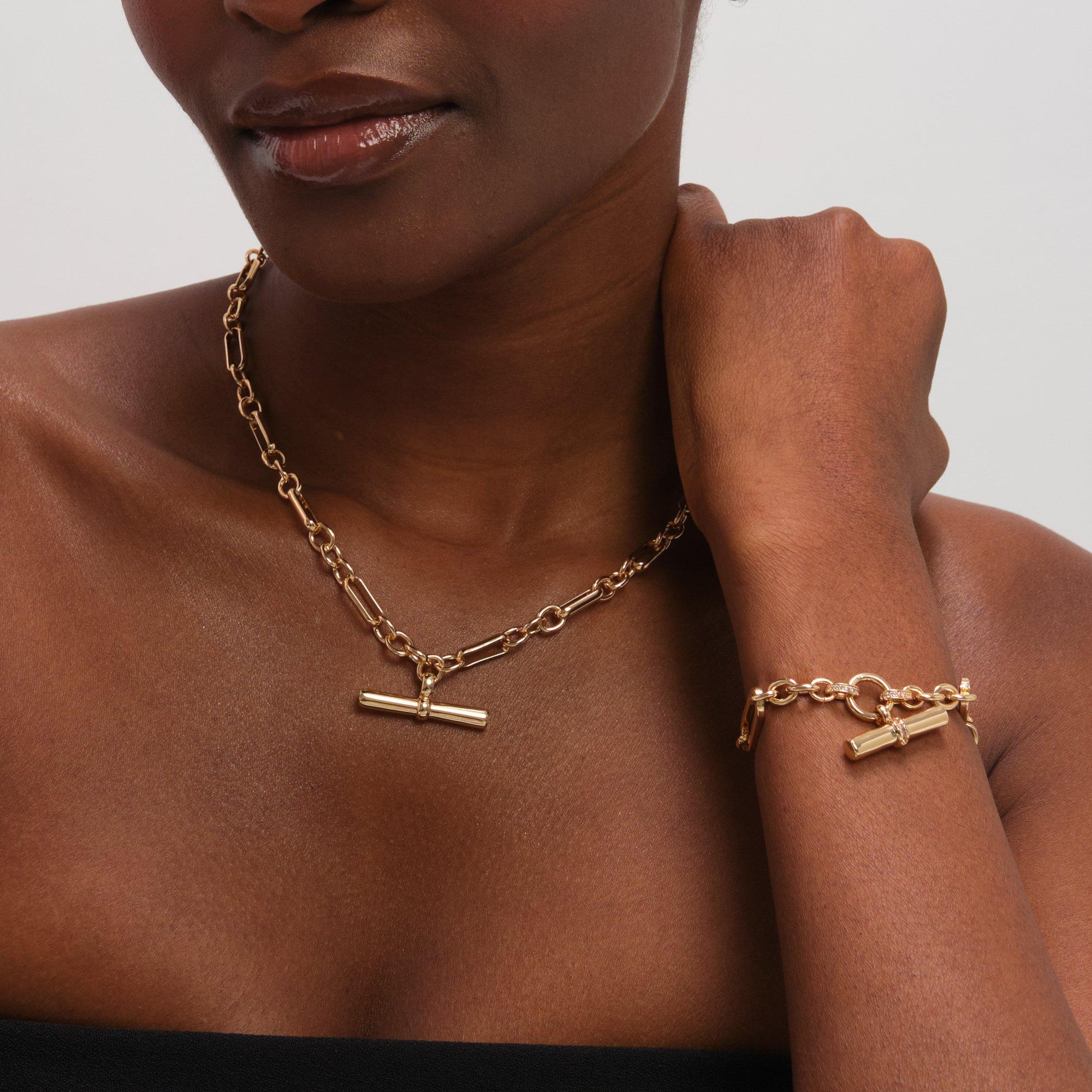 Gold - Jon Richard - Gold Plated Luxe T-Bar Necklace - 3