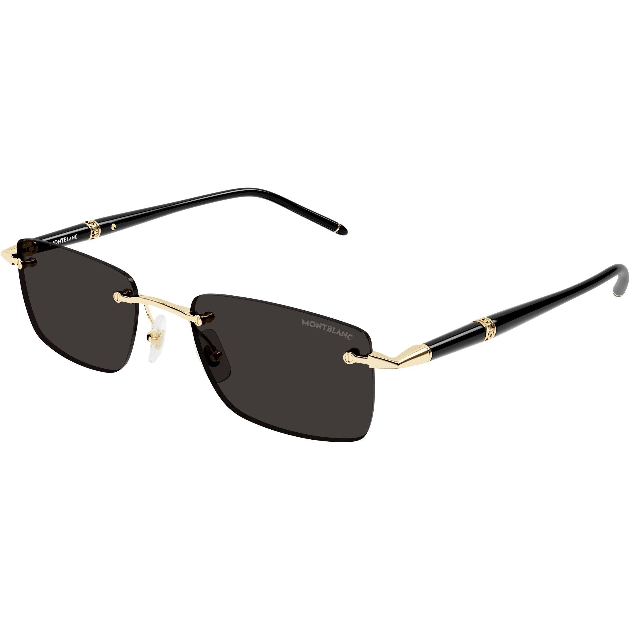 Black - Montblanc - Men's Rimless Gold-Tone Metal Full Rim Rectangle Sunglasses - 1