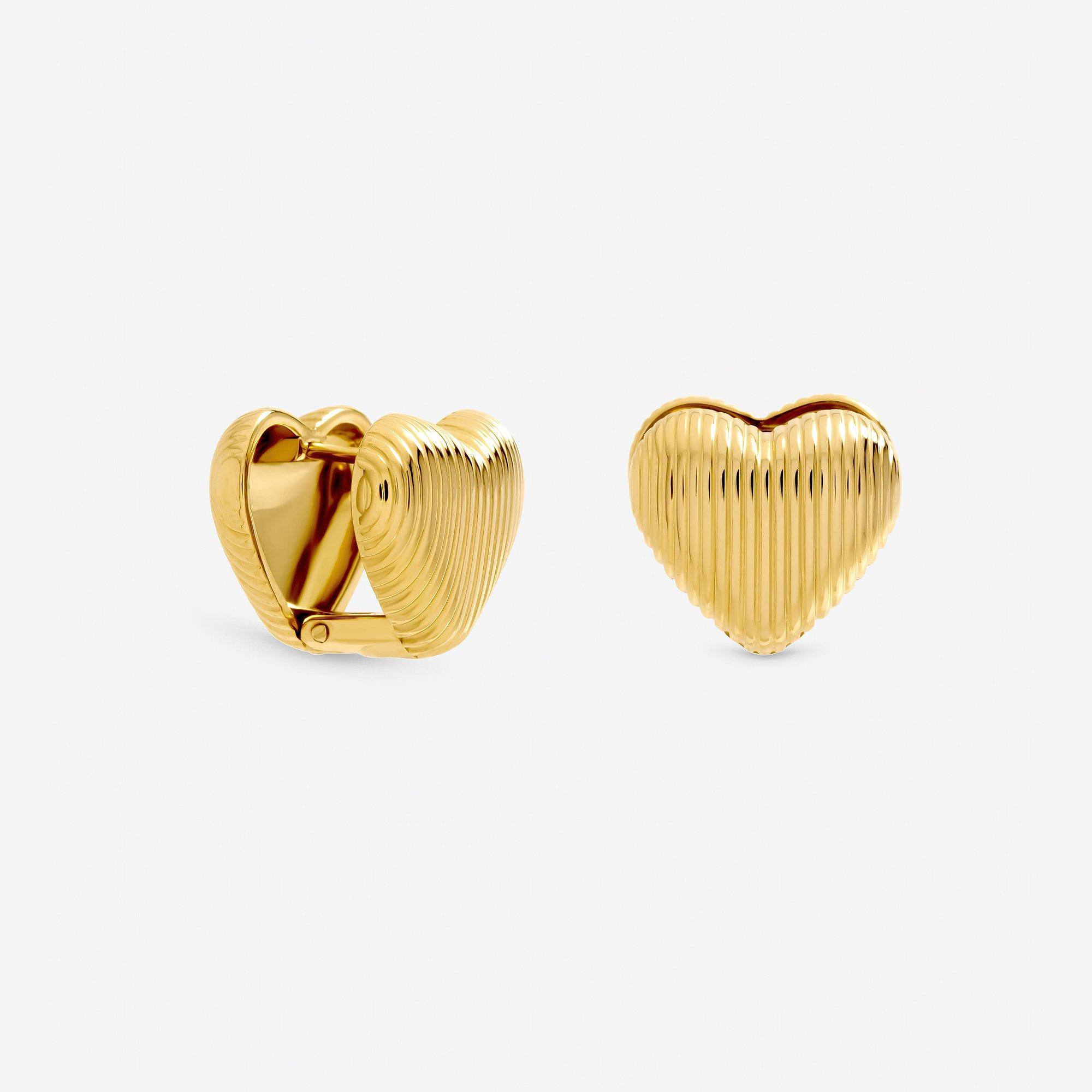 Gold - Jon Richard - Gold Plated Waterproof Ribbed Heart Hoop Earrings - 1