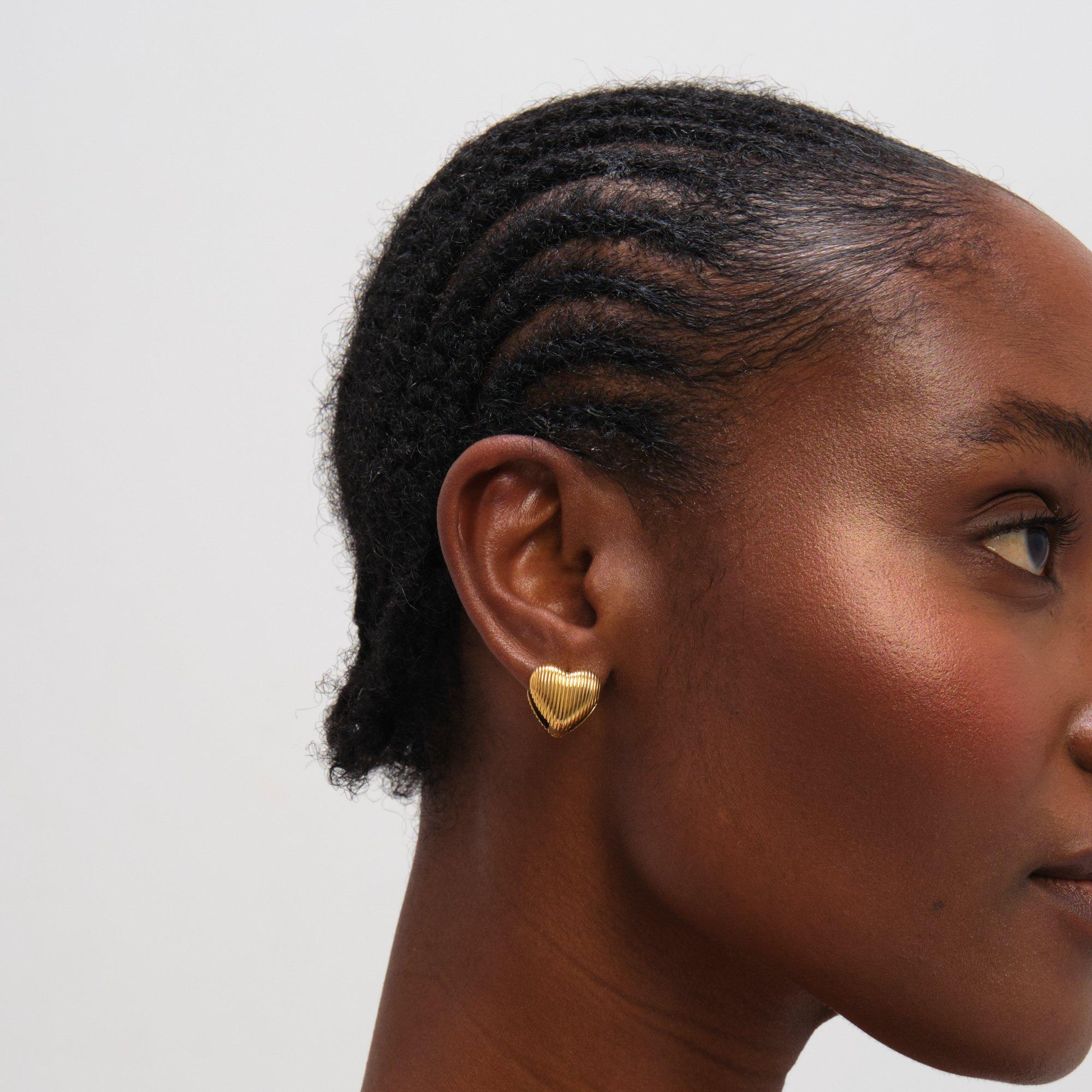 Gold - Jon Richard - Gold Plated Waterproof Ribbed Heart Hoop Earrings - 3