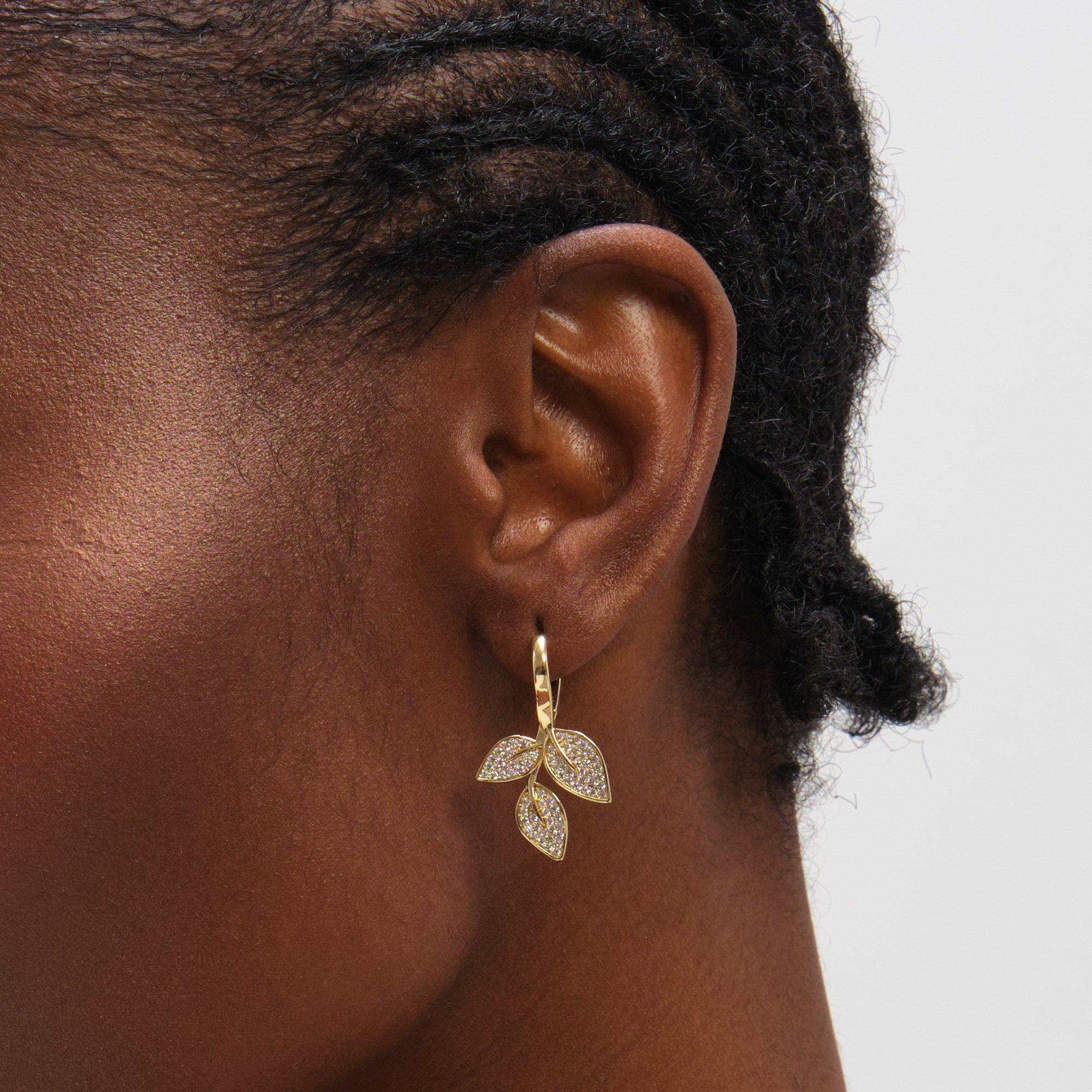 Gold - Jon Richard - Gold Plated and Cubic Zirconia Leaf Earrings - 2