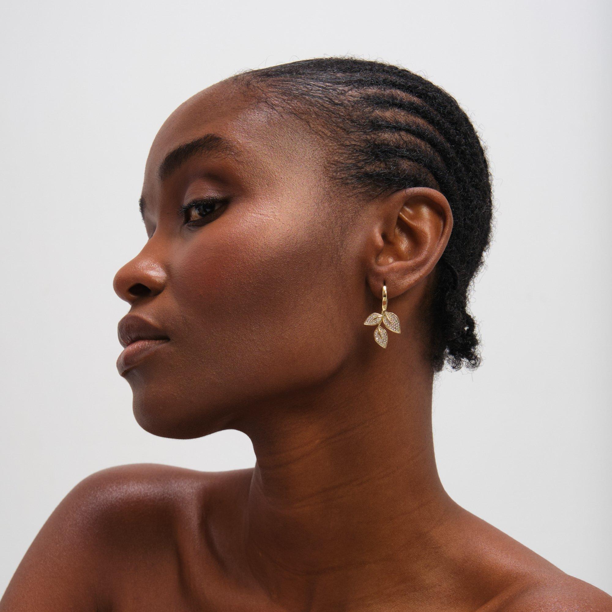 Gold - Jon Richard - Gold Plated and Cubic Zirconia Leaf Earrings - 3