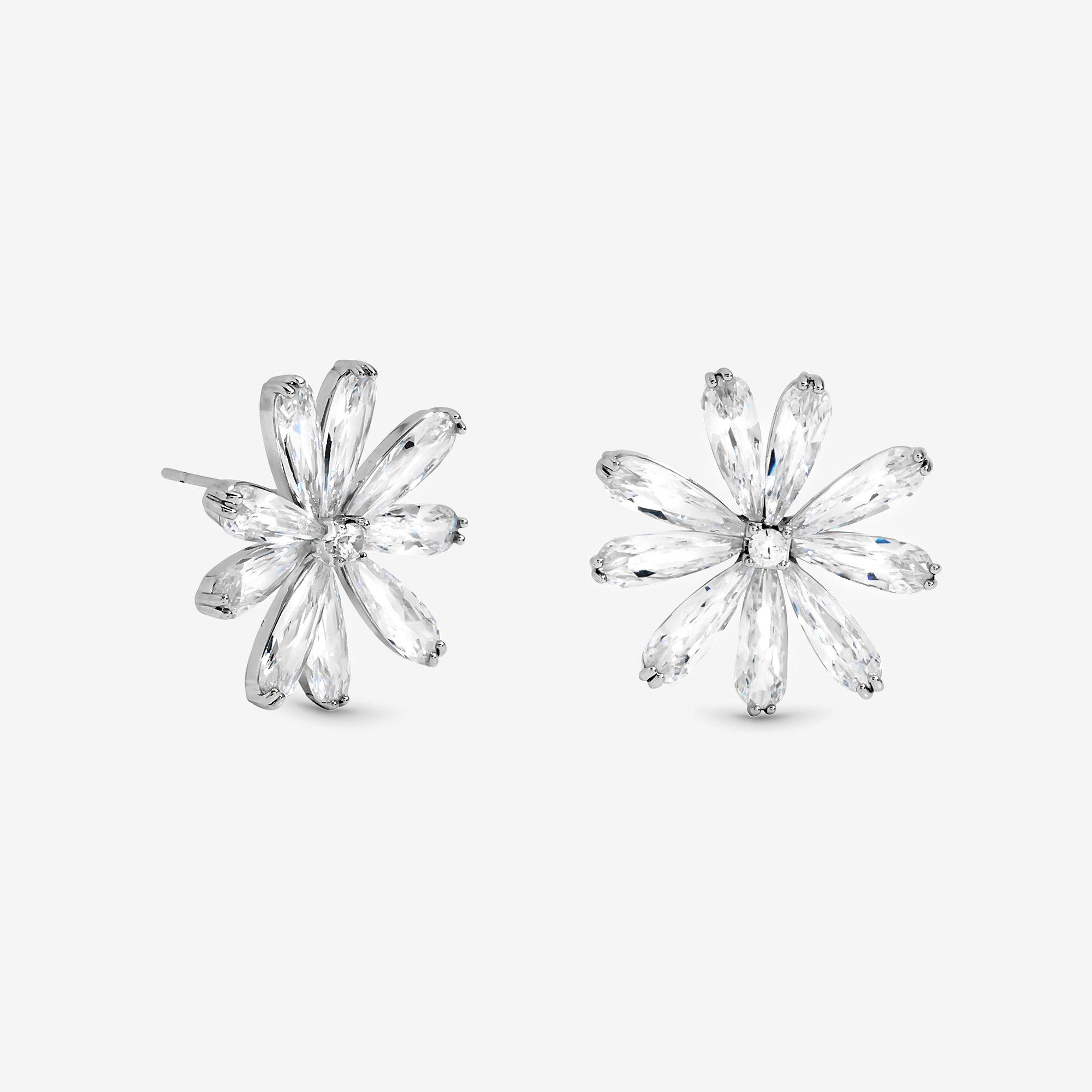 Silver - Jon Richard - Rhodium Plated CZ Flower Stud Earrings - 1