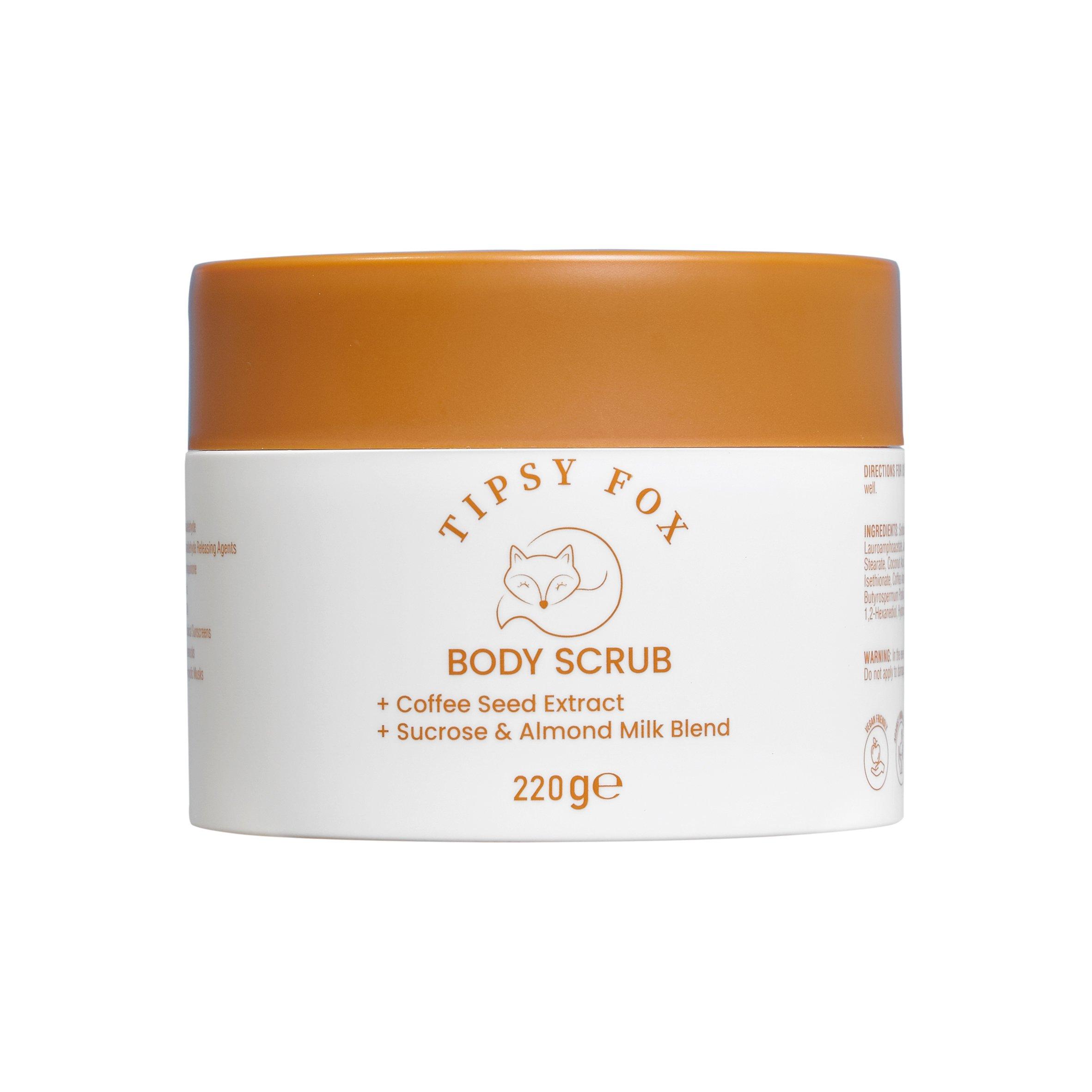 Tipsy Fox 220g Body Scrub - Coffee Seed Extract Sucrose & Almond Milk Blend