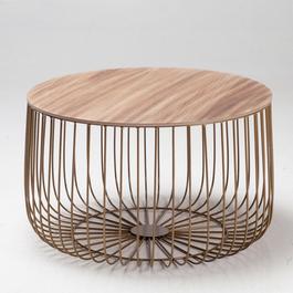 LPD Enzo Small Cage Table Gold Frame Oak Top