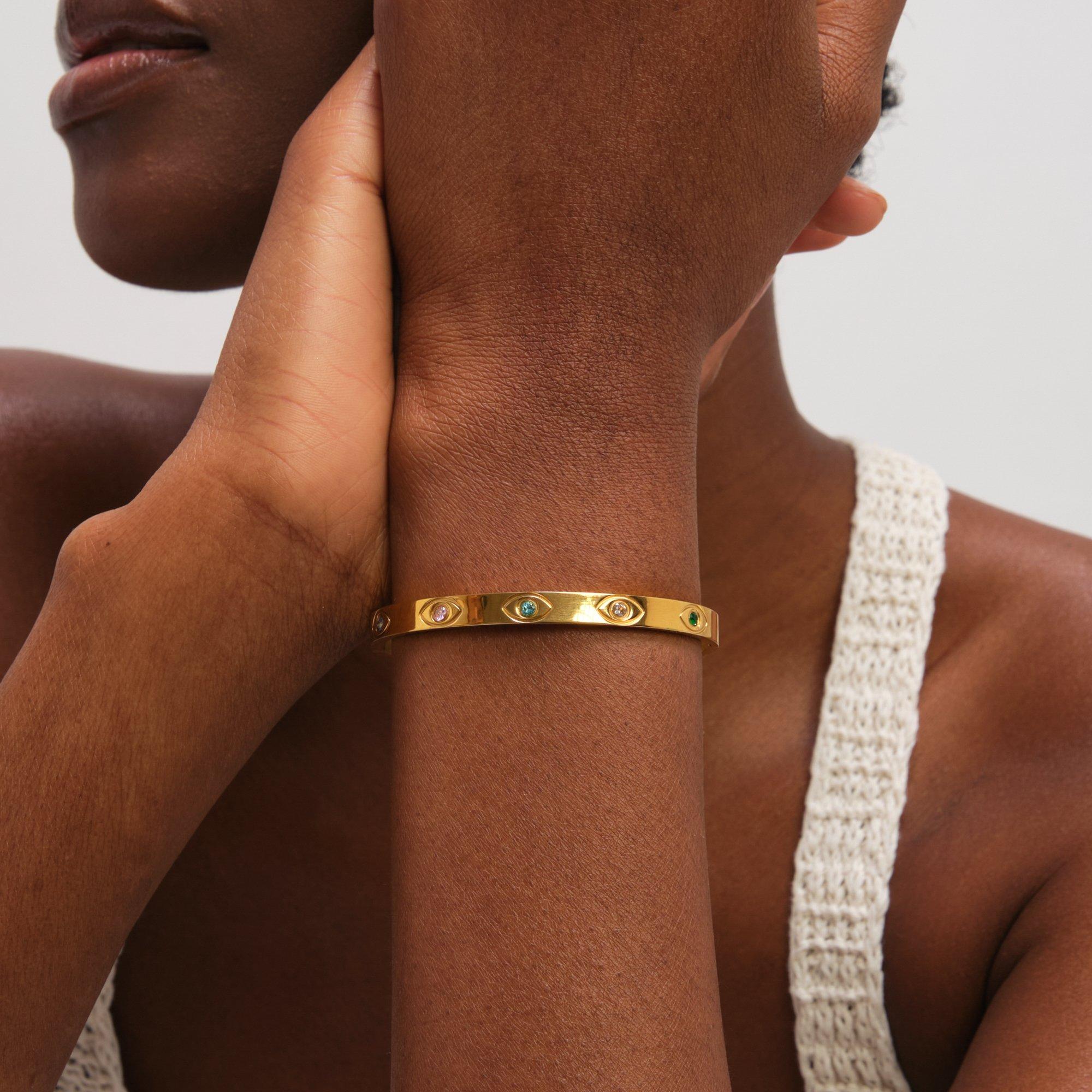 Gold - Jon Richard - Gold Plated Waterproof Evil Eye Bangle - 2