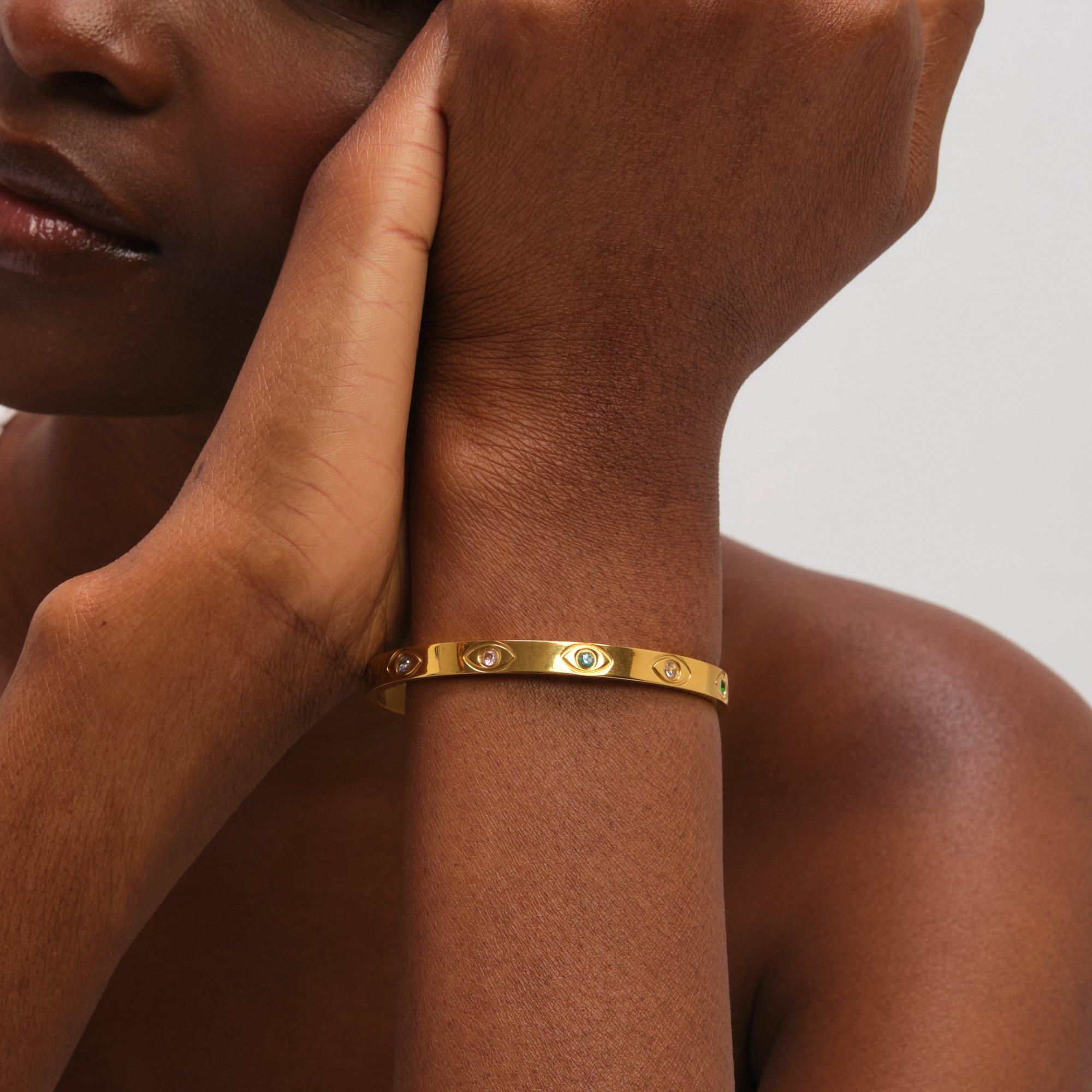 Gold - Jon Richard - Gold Plated Waterproof Evil Eye Bangle - 3