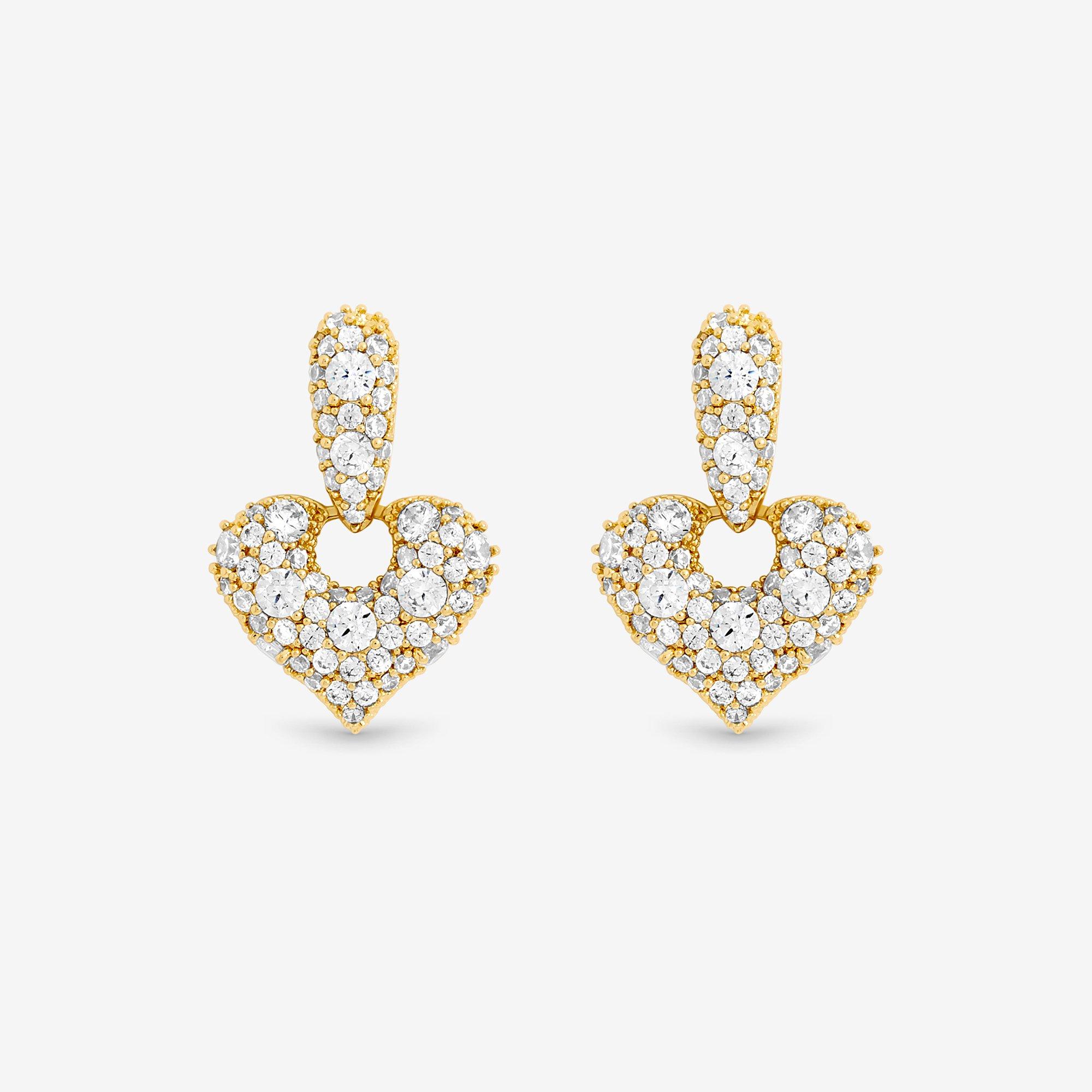 Gold - Jon Richard - Gold Plated Pave Heart Door Knocker Earrings - 1