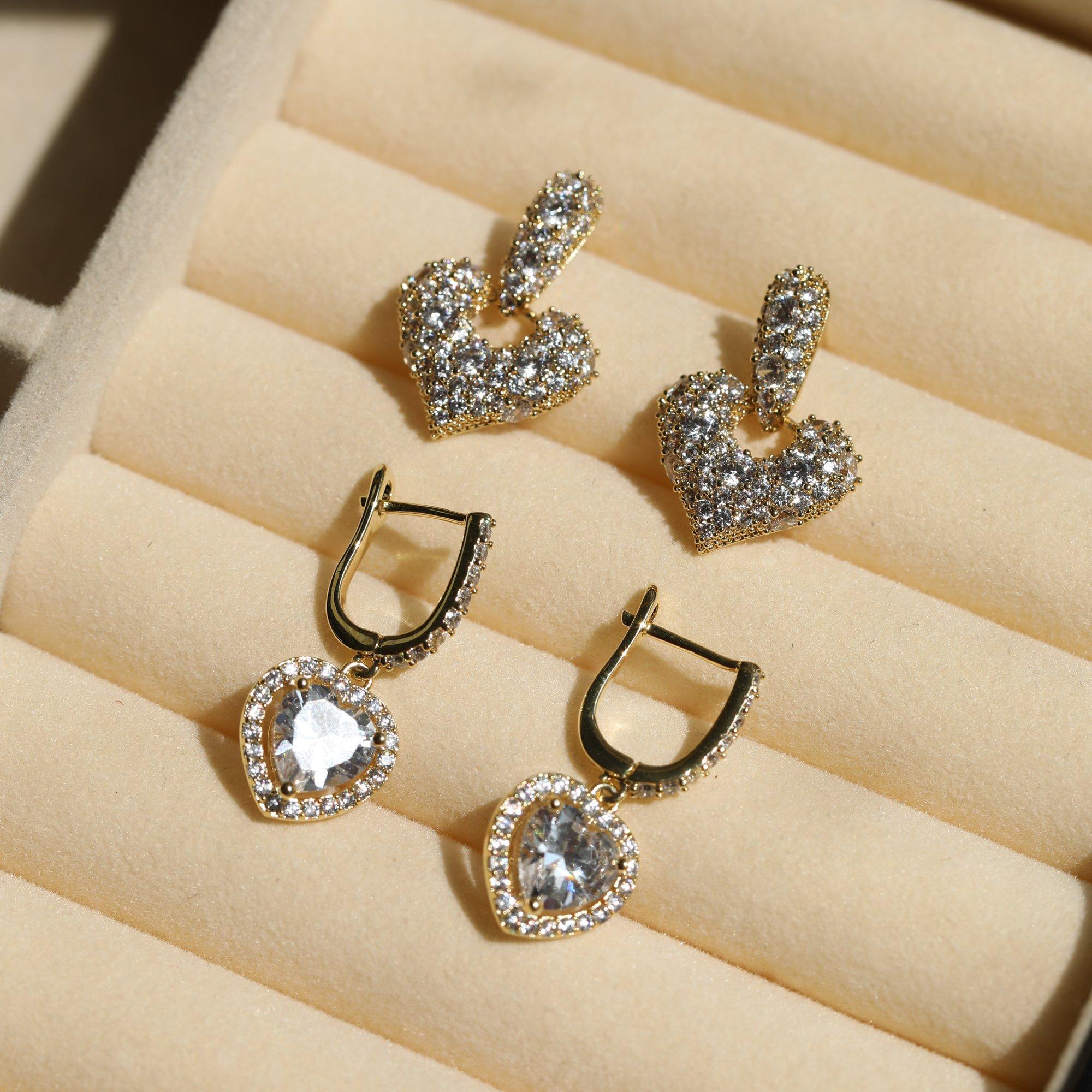 Gold - Jon Richard - Gold Plated Pave Heart Door Knocker Earrings - 2