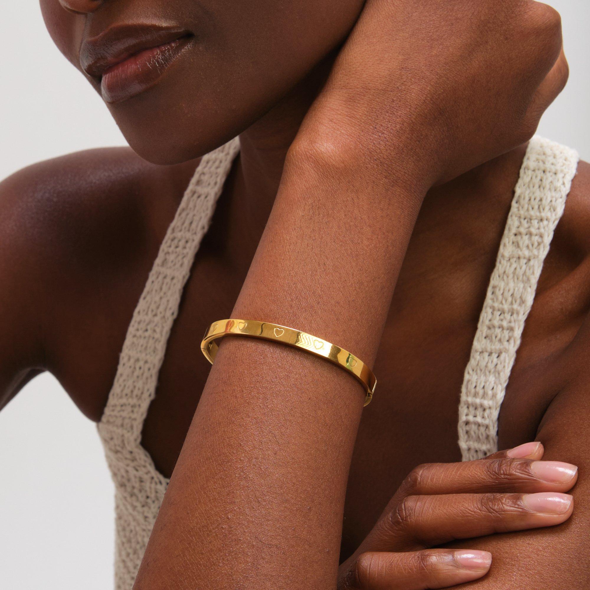 Gold - Jon Richard - Gold Plated Waterproof Heart Bangle - 2