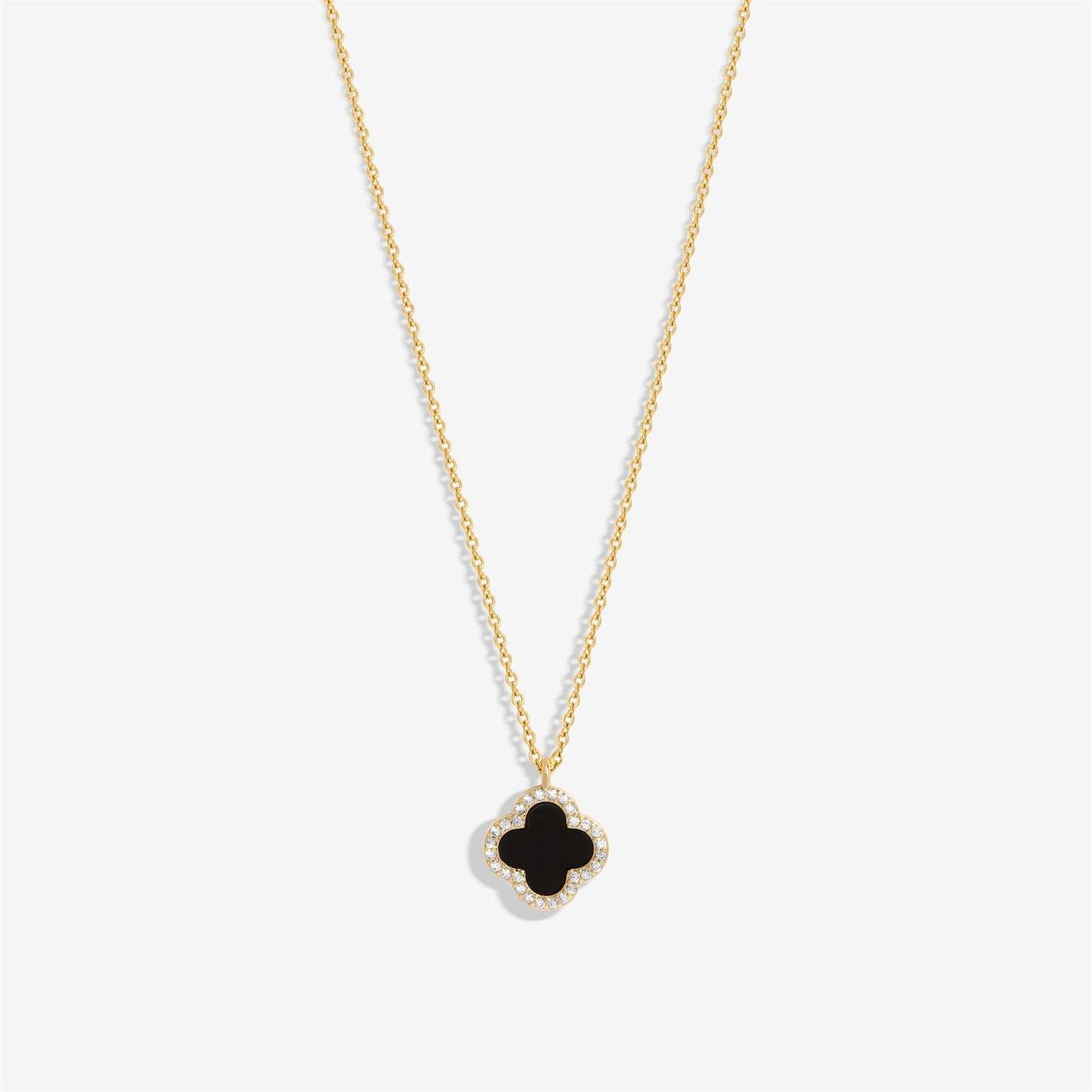 Gold - Jon Richard - Gold Plated And Jet Clover Pendant Necklace - 1