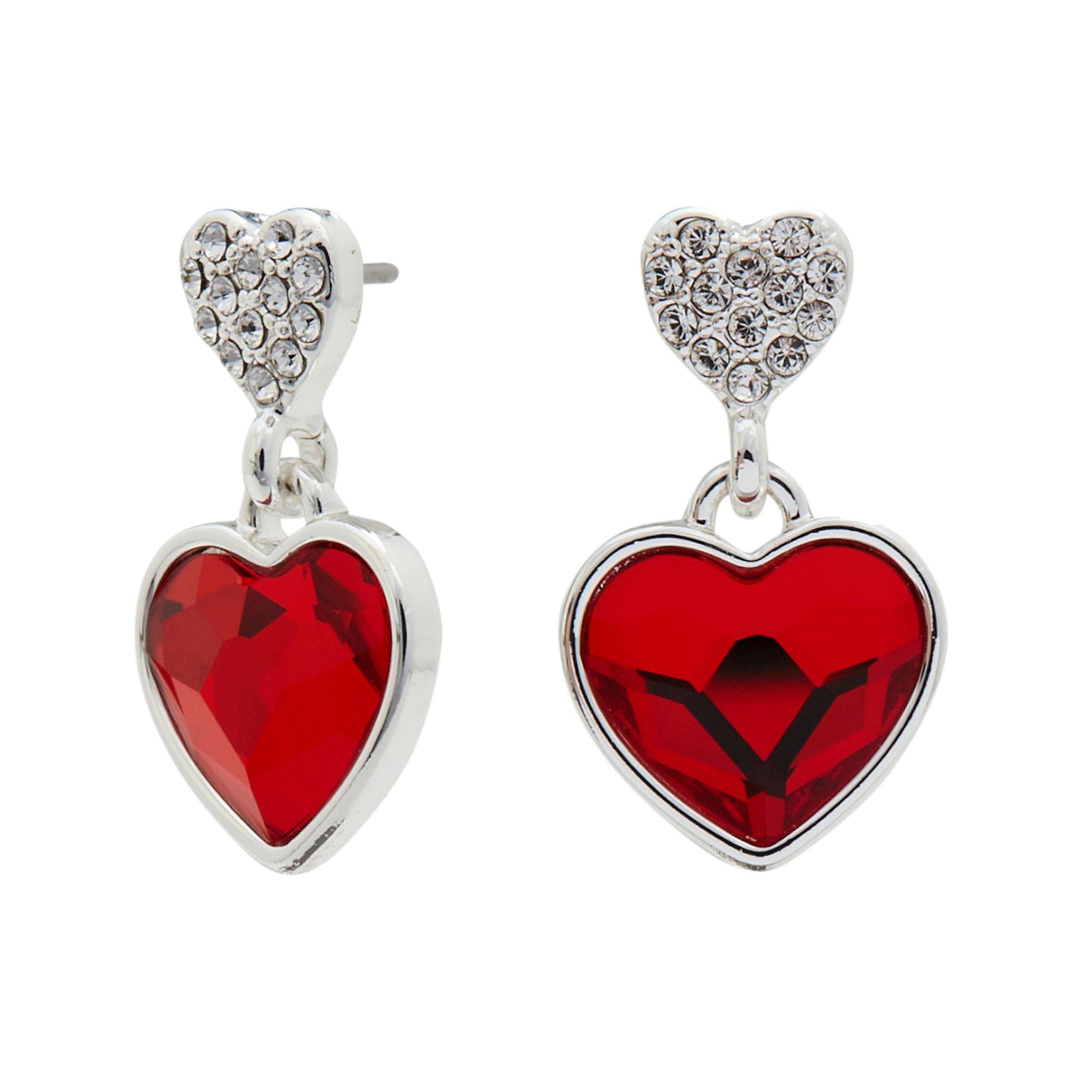 Silver - Jon Richard - Silver Plated Red Dancing Heart Drop Earrings