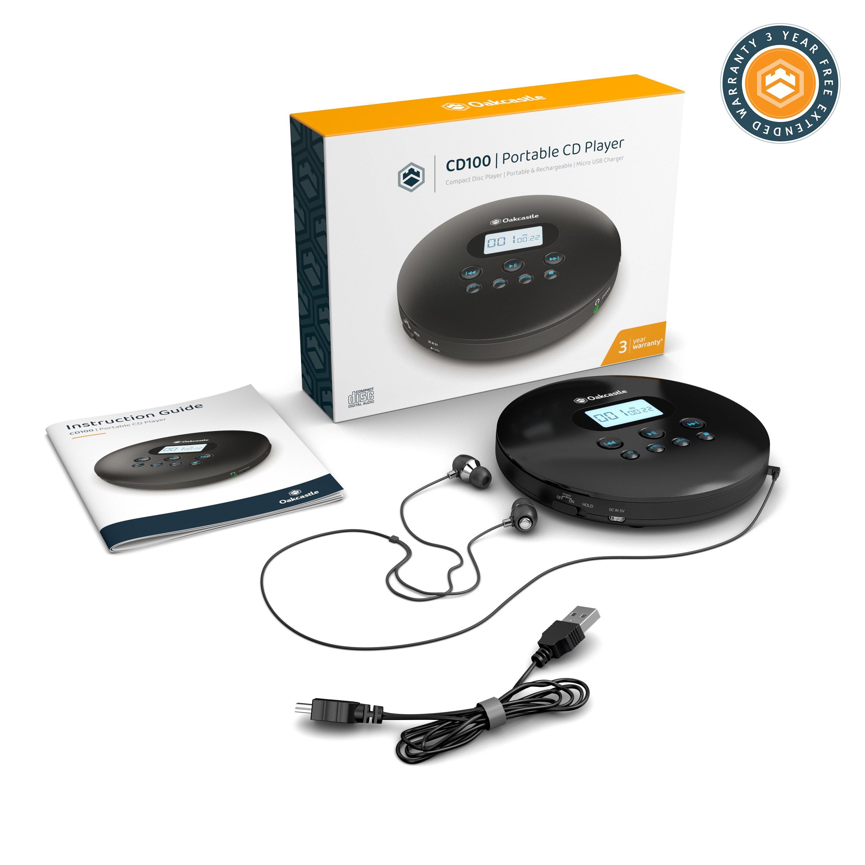 Black - OAKCASTLE - CD100 Portable Bluetooth CD Player - 7