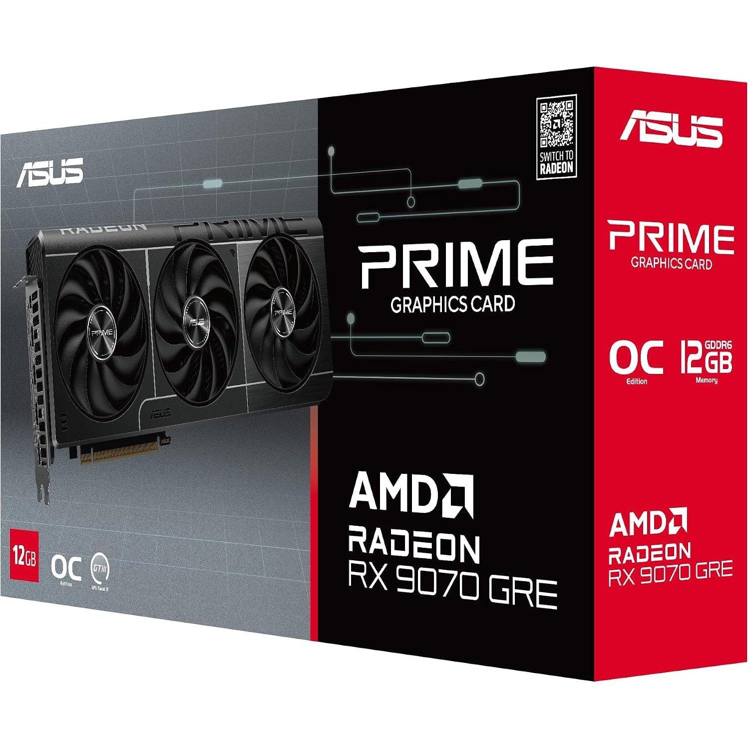 Black - ASUS - Prime Radeon RX 9070 GRE OC 12GB GDDR6 Graphics Card PCIe 5.0 Triple Fan Cooling HDMI 2.1b Displ - 12