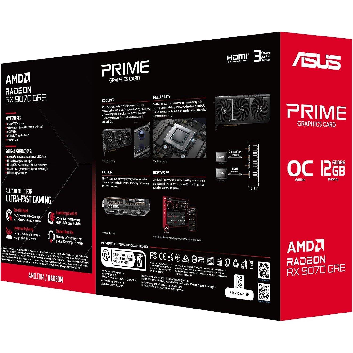 Black - ASUS - Prime Radeon RX 9070 GRE OC 12GB GDDR6 Graphics Card PCIe 5.0 Triple Fan Cooling HDMI 2.1b Displ - 13
