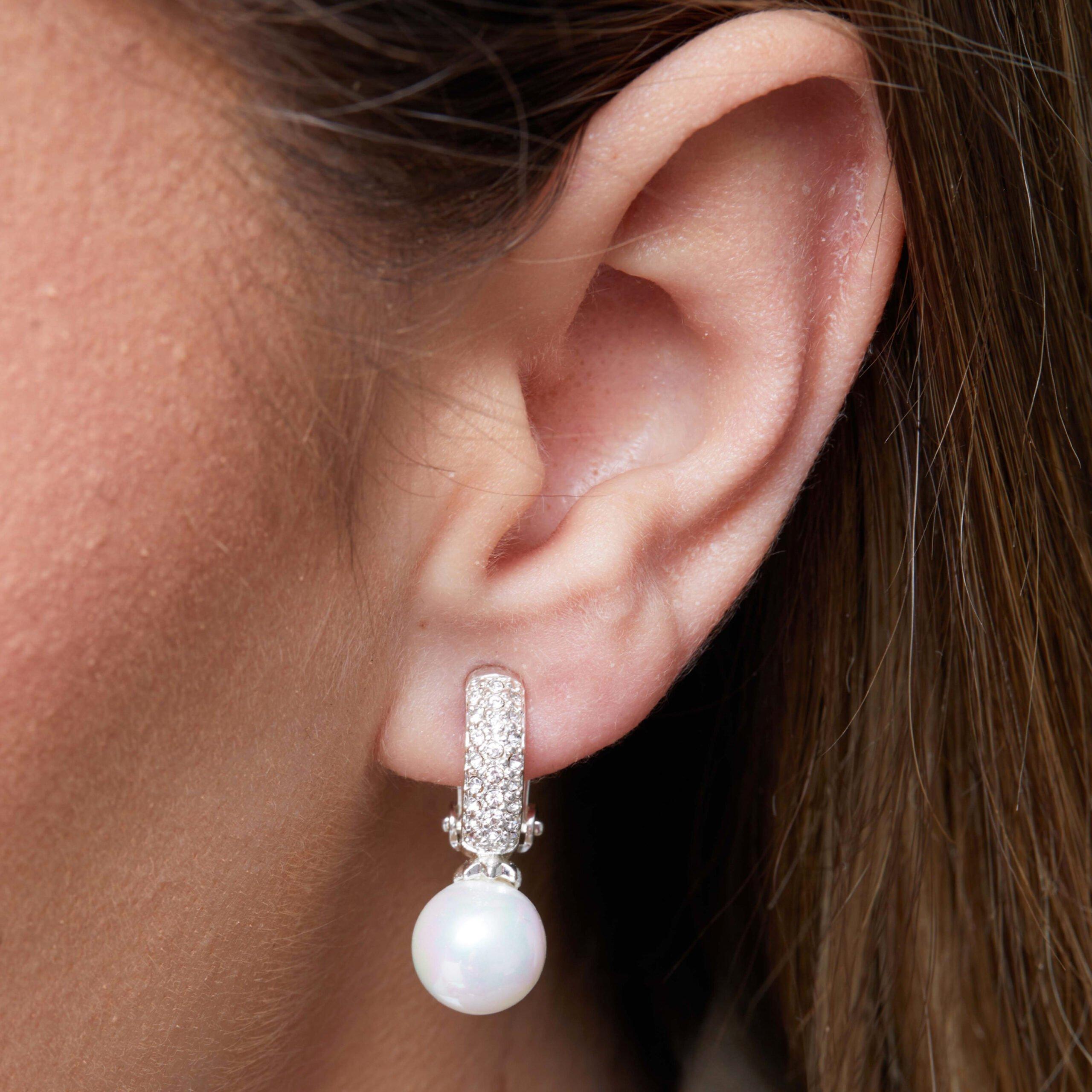 Silver - Jon Richard - Silver Plated Clear Crystal Pave Pearl Half Hoop