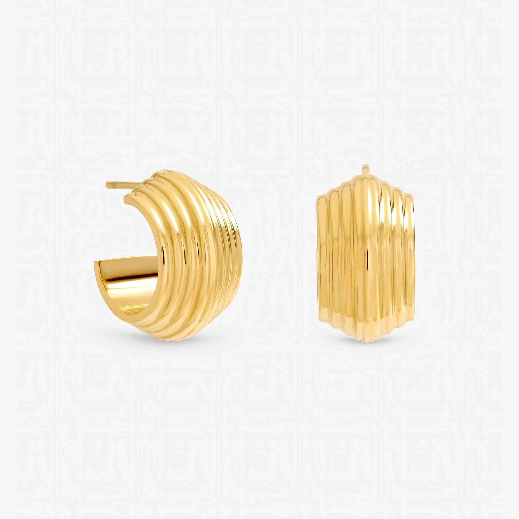 Gold - Jon Richard - Gold Plated Waterproof Ribbed Chubby Hoop Earrings - 1
