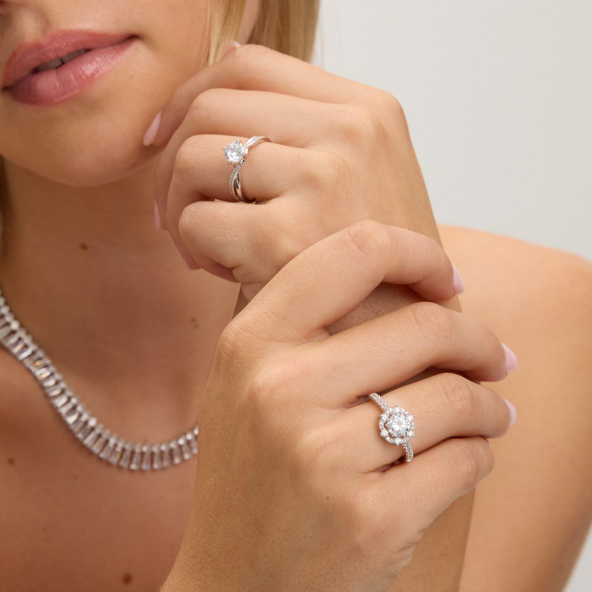 Silver - Jon Richard - Rhodium Plated Solitaire Twist Engagement Ring - 2