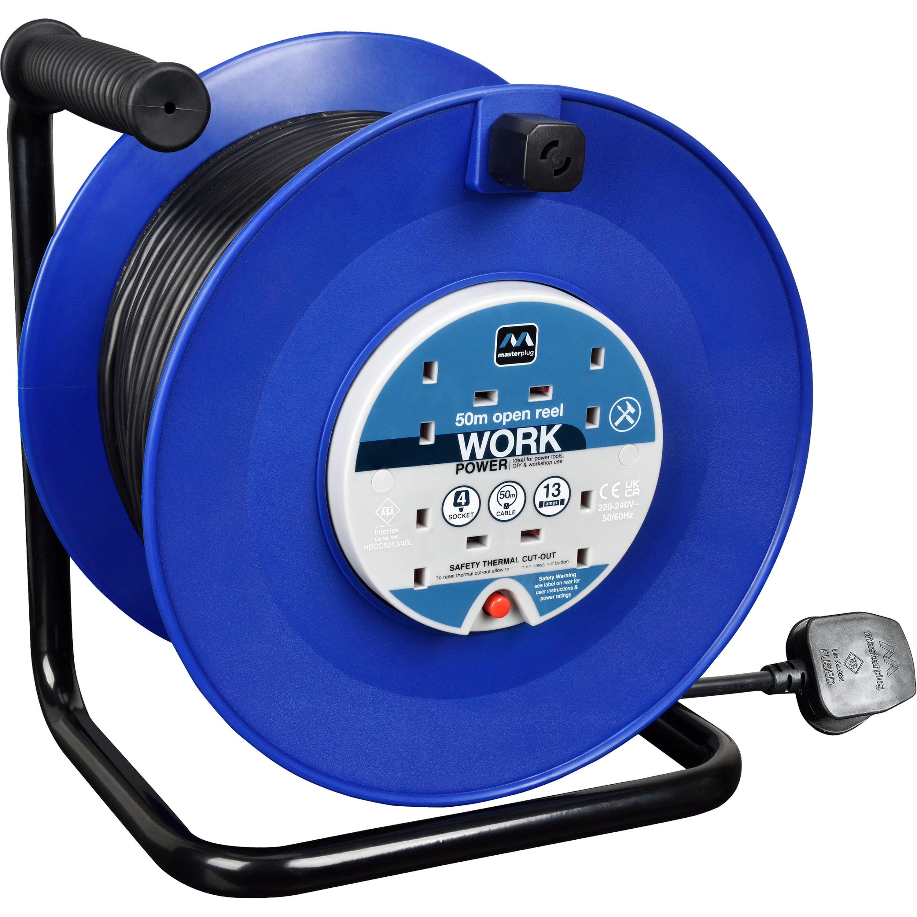 Blue - Masterplug - Masterplug 50m 4 Socket Heavy Duty Open Cable Reel - 1