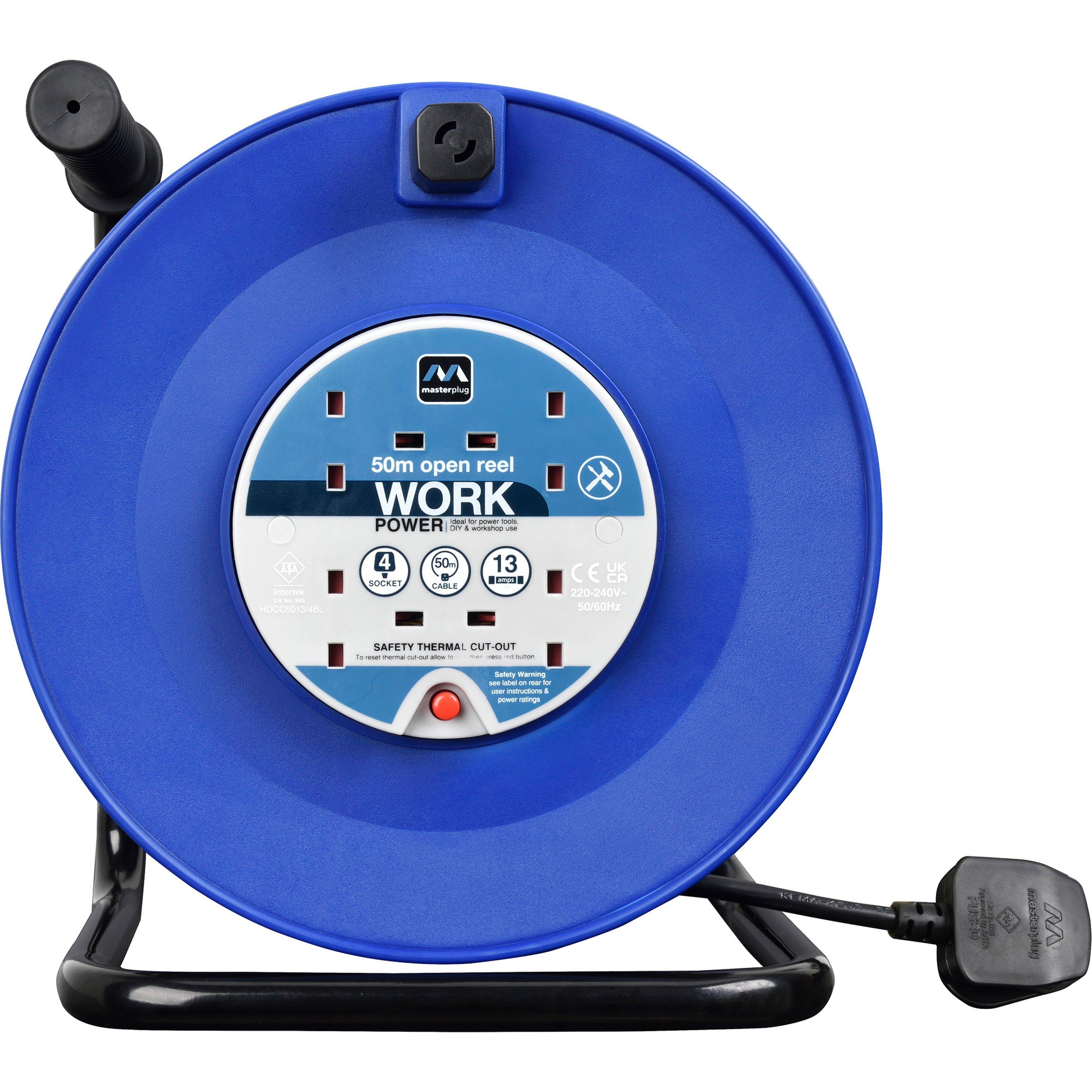 Masterplug Masterplug 50m 4 Socket Heavy Duty Open Cable Reel | FRASERS