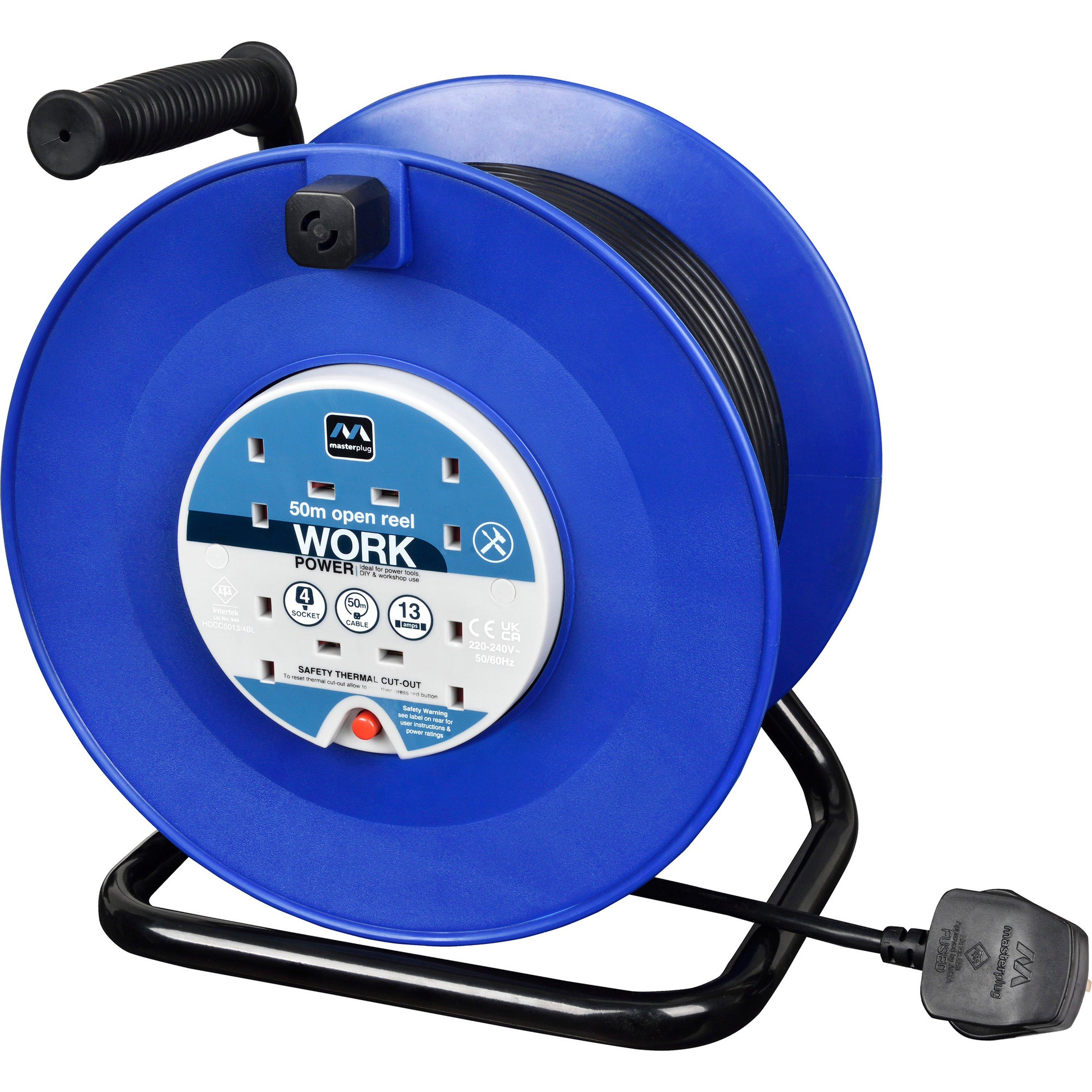 Blue - Masterplug - MASTERPLUG 4 SOCKET 50M 13 AMP HEAVY DUTY OPEN REE - 3