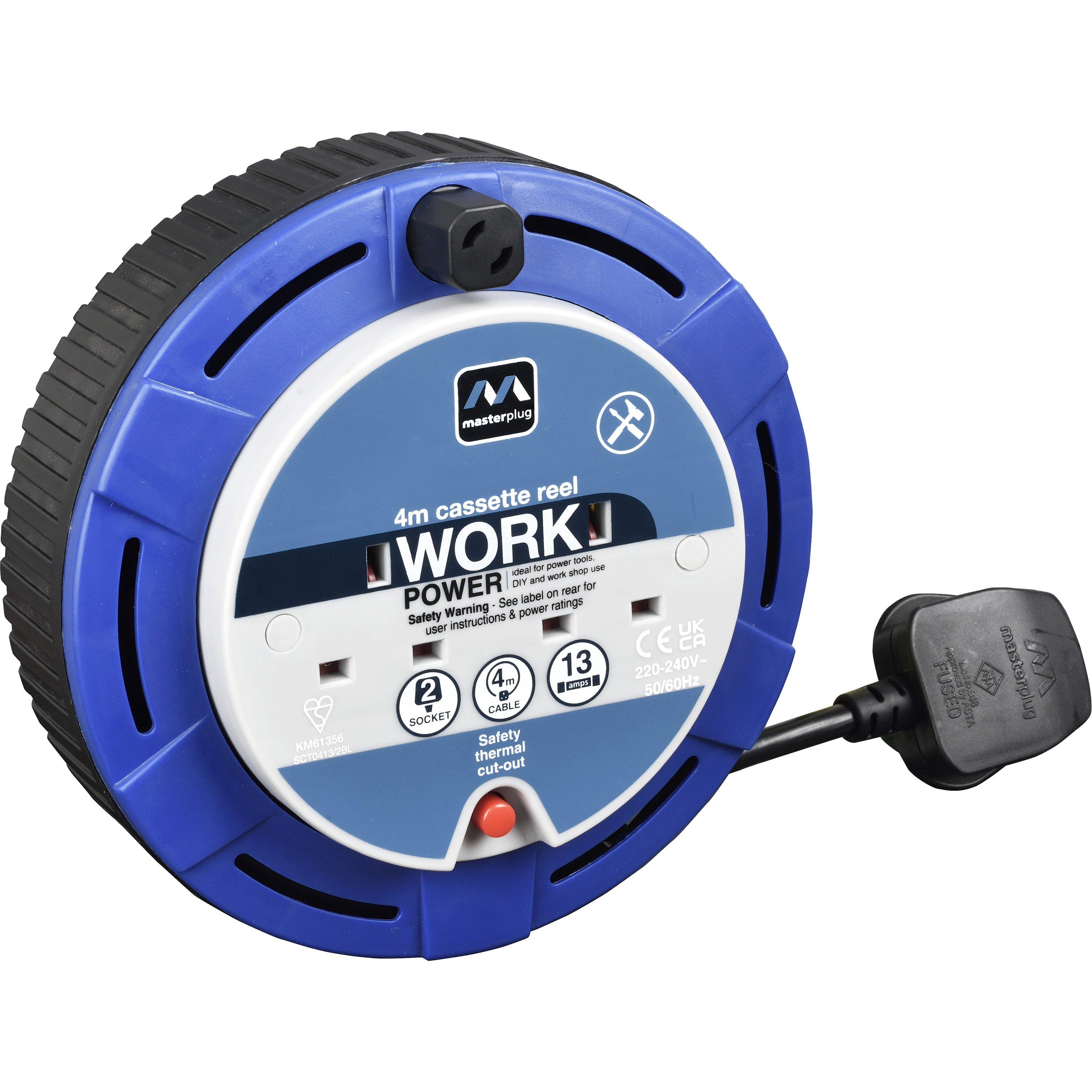 Blue - Masterplug - Masterplug 4m 2 Socket Cassette Cable Reel 13A - 1