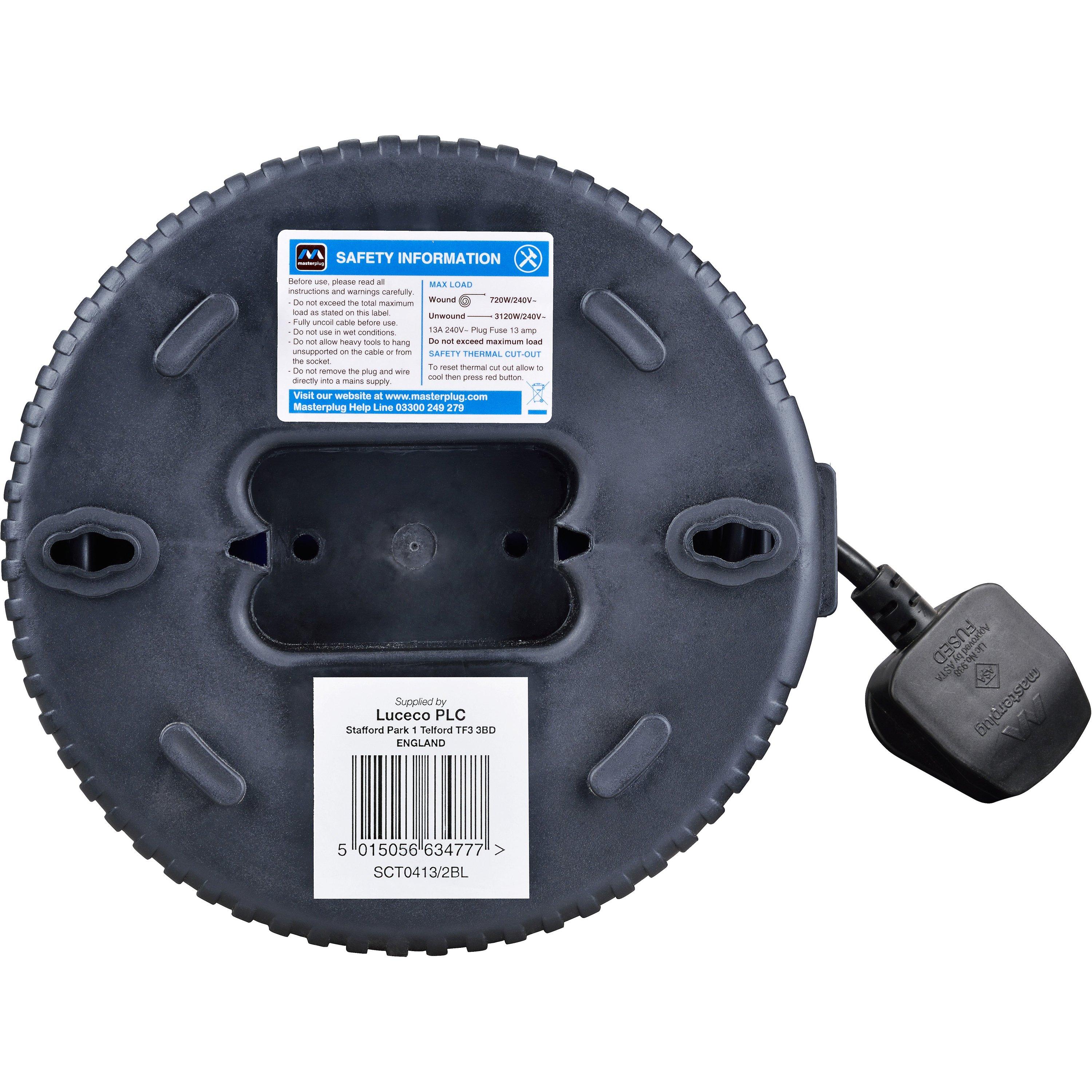 Blue - Masterplug - Masterplug 4m 2 Socket Cassette Cable Reel 13A - 3