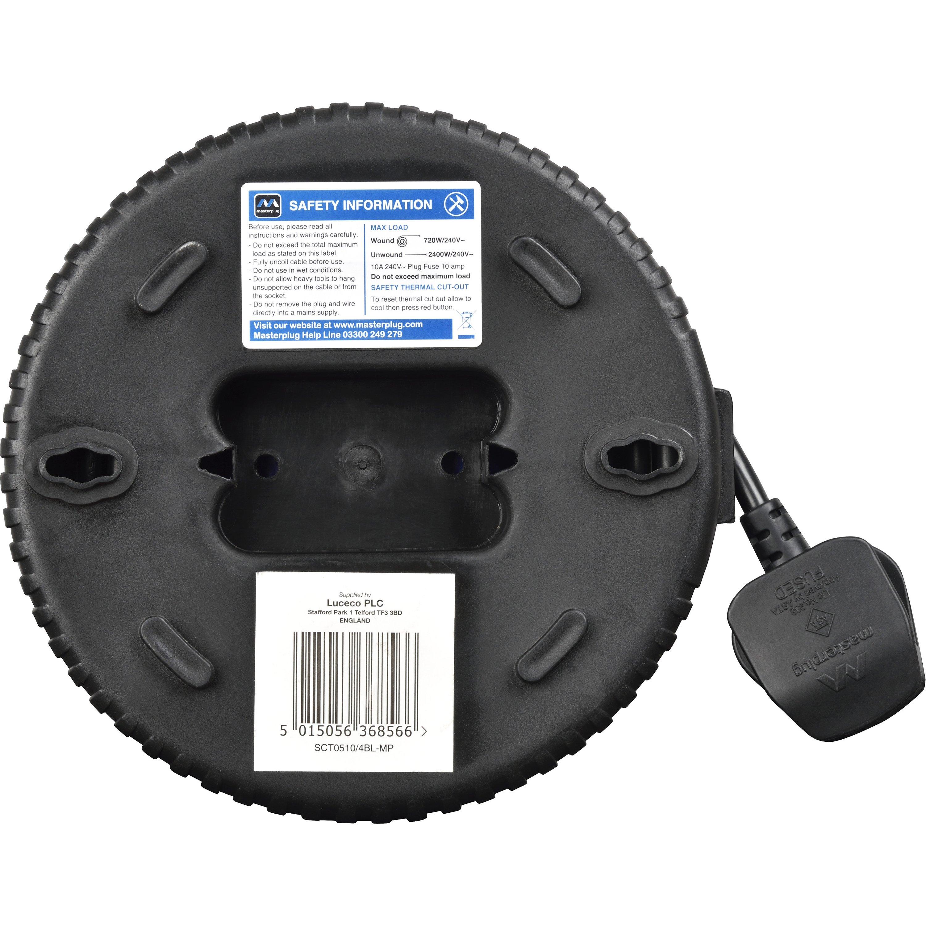 Blue - Masterplug - MASTERPLUG 4 SOCKET 5M 10 AMP CASSETTE REEL BLUE - 3