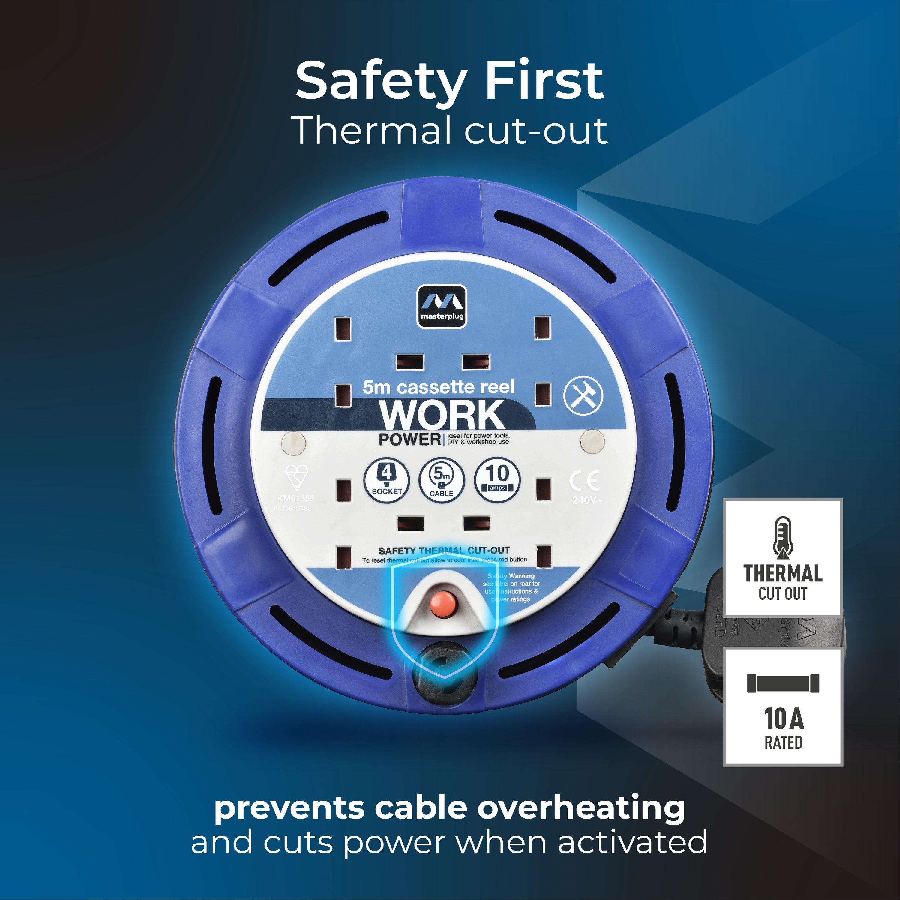 Blue - Masterplug - MASTERPLUG 4 SOCKET 5M 10 AMP CASSETTE REEL BLUE - 4