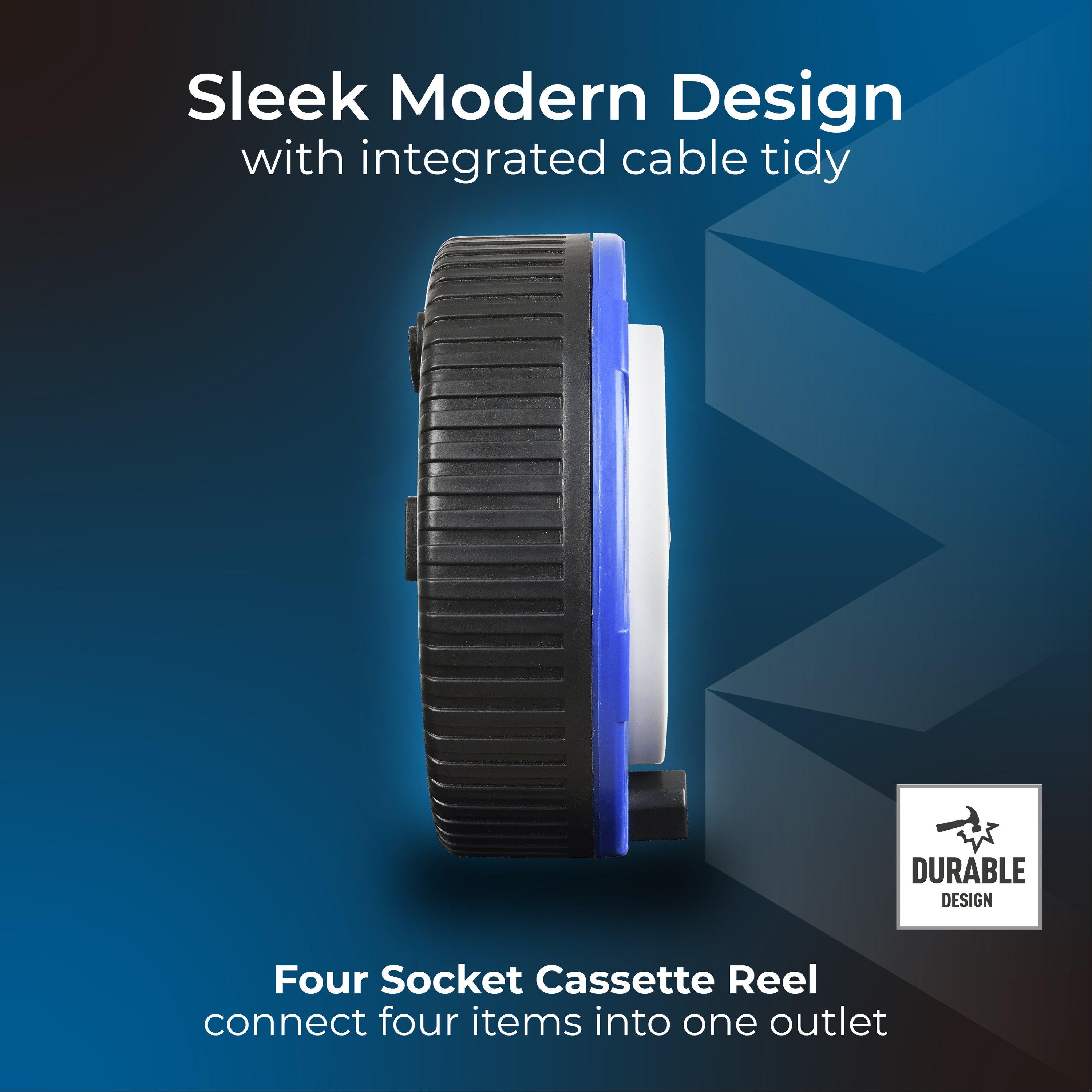 Blue - Masterplug - MASTERPLUG 4 SOCKET 5M 10 AMP CASSETTE REEL BLUE - 7