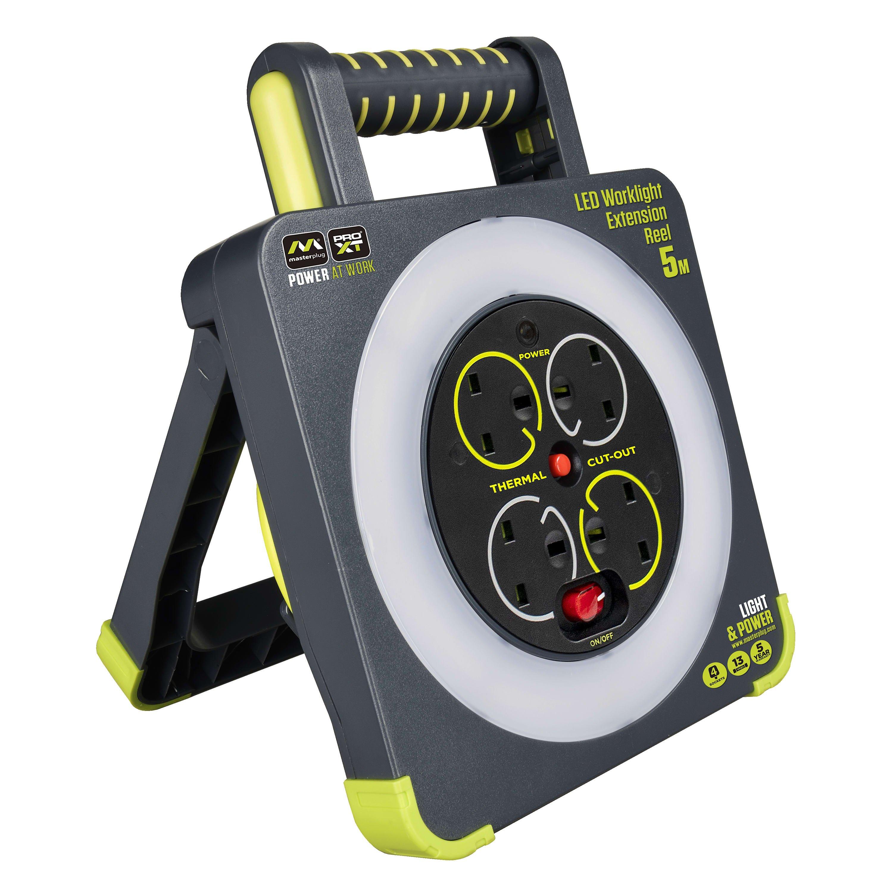 Green And Black - Masterplug - Masterplug 5m 4 Socket Work Light Cable Reel 13A - 1
