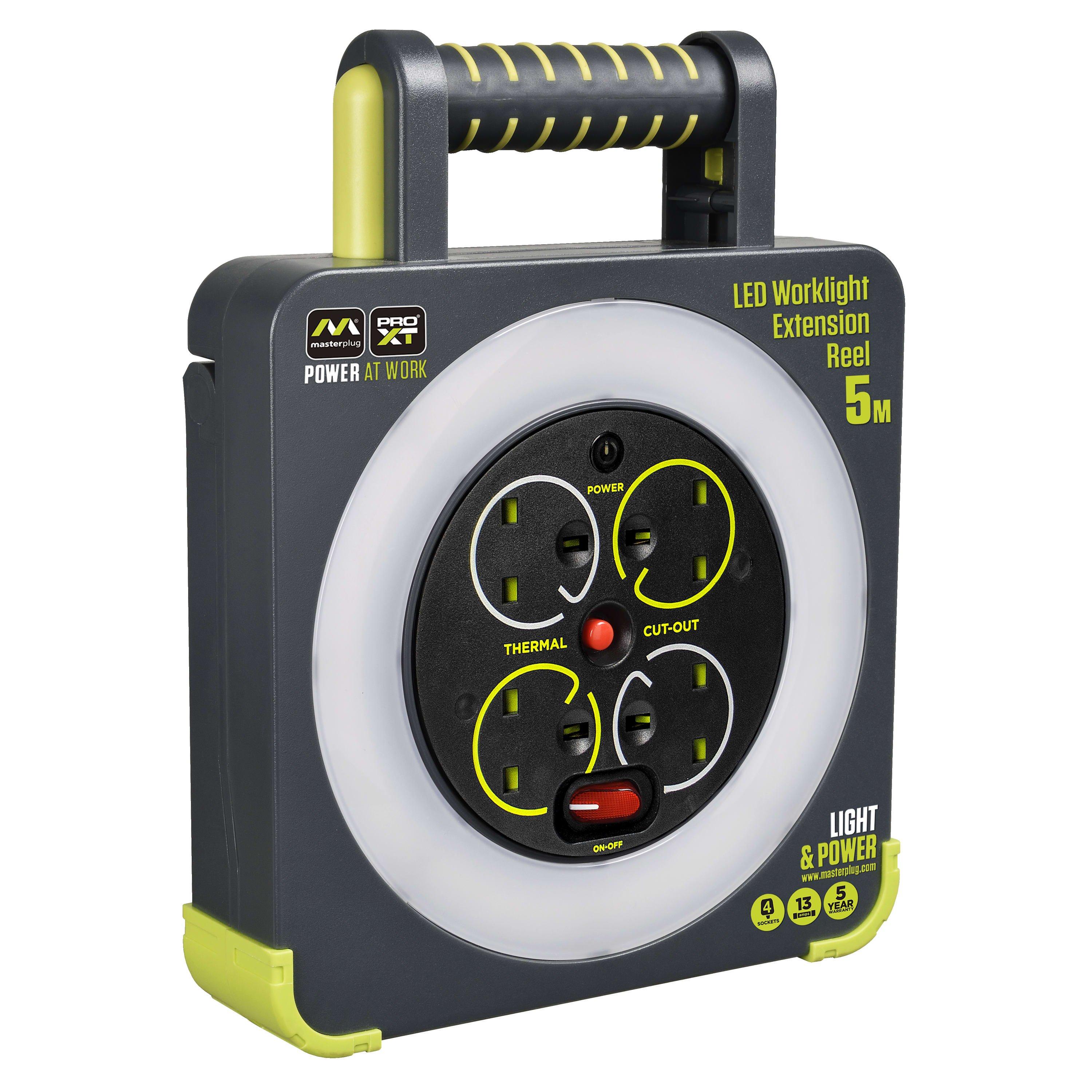 Masterplug Masterplug 5m 4 Socket Work Light Cable Reel 13A | Sports Direct
